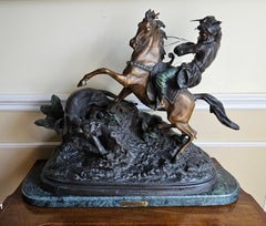 Antoine-Louis Barye (French 1796 - 1875), Cougar Attack, Recast Bronze on Marble