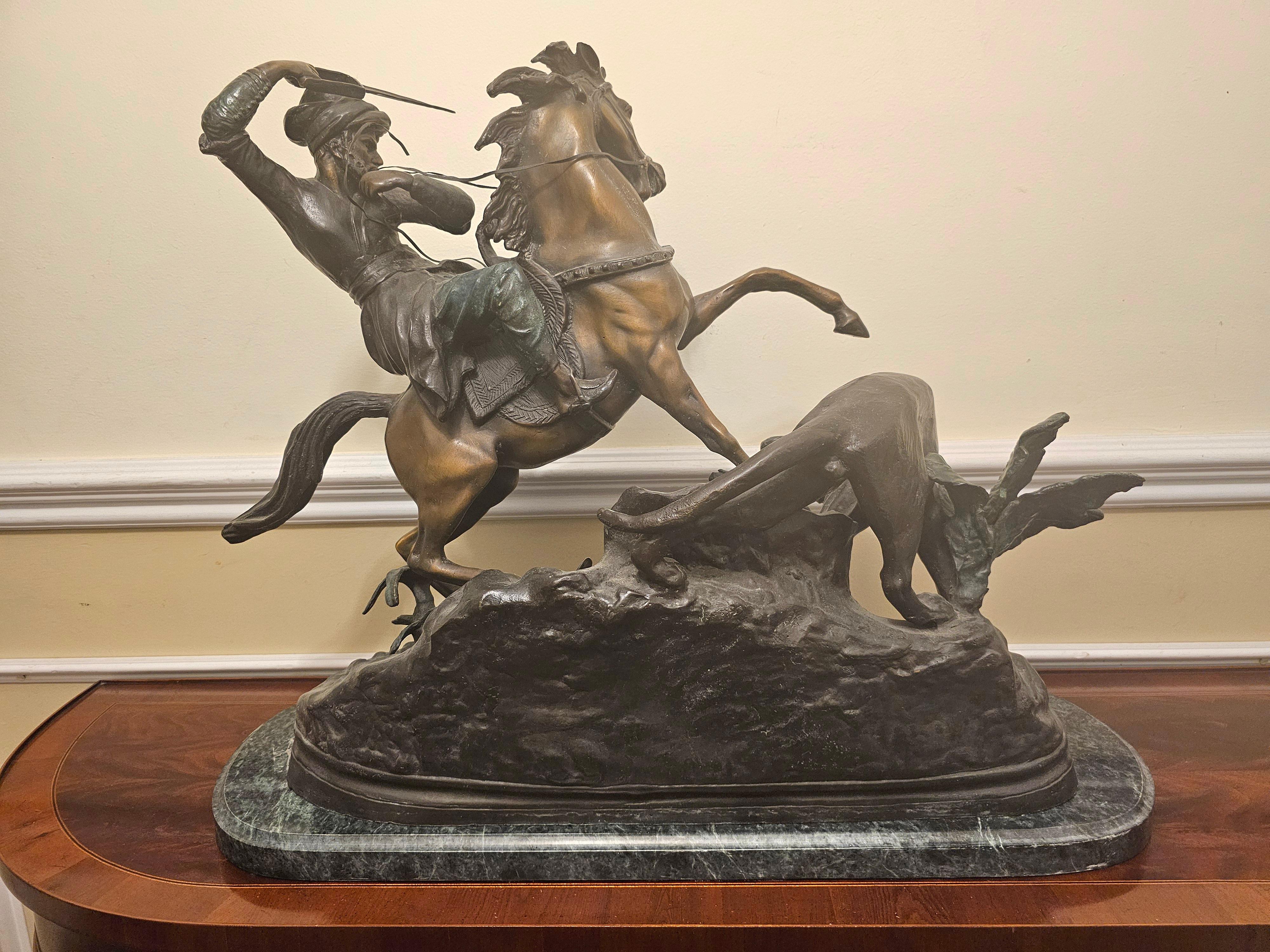 Neoclassical Antoine-Louis Barye (French 1796 - 1875), Cougar Attack, Recast Bronze on Marble For Sale