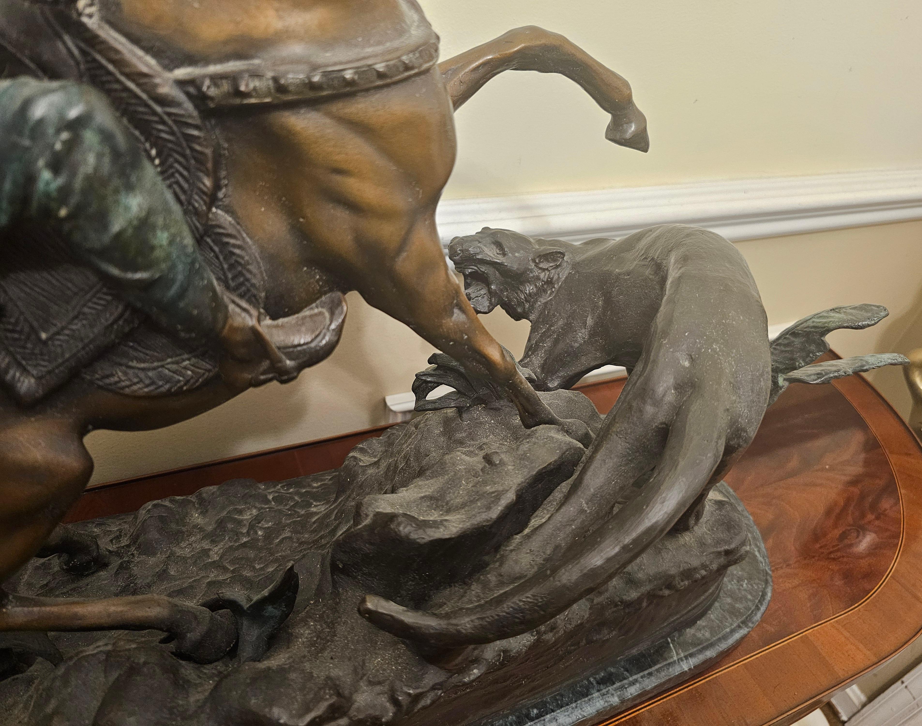 Metalwork Antoine-Louis Barye (French 1796 - 1875), Cougar Attack, Recast Bronze on Marble For Sale