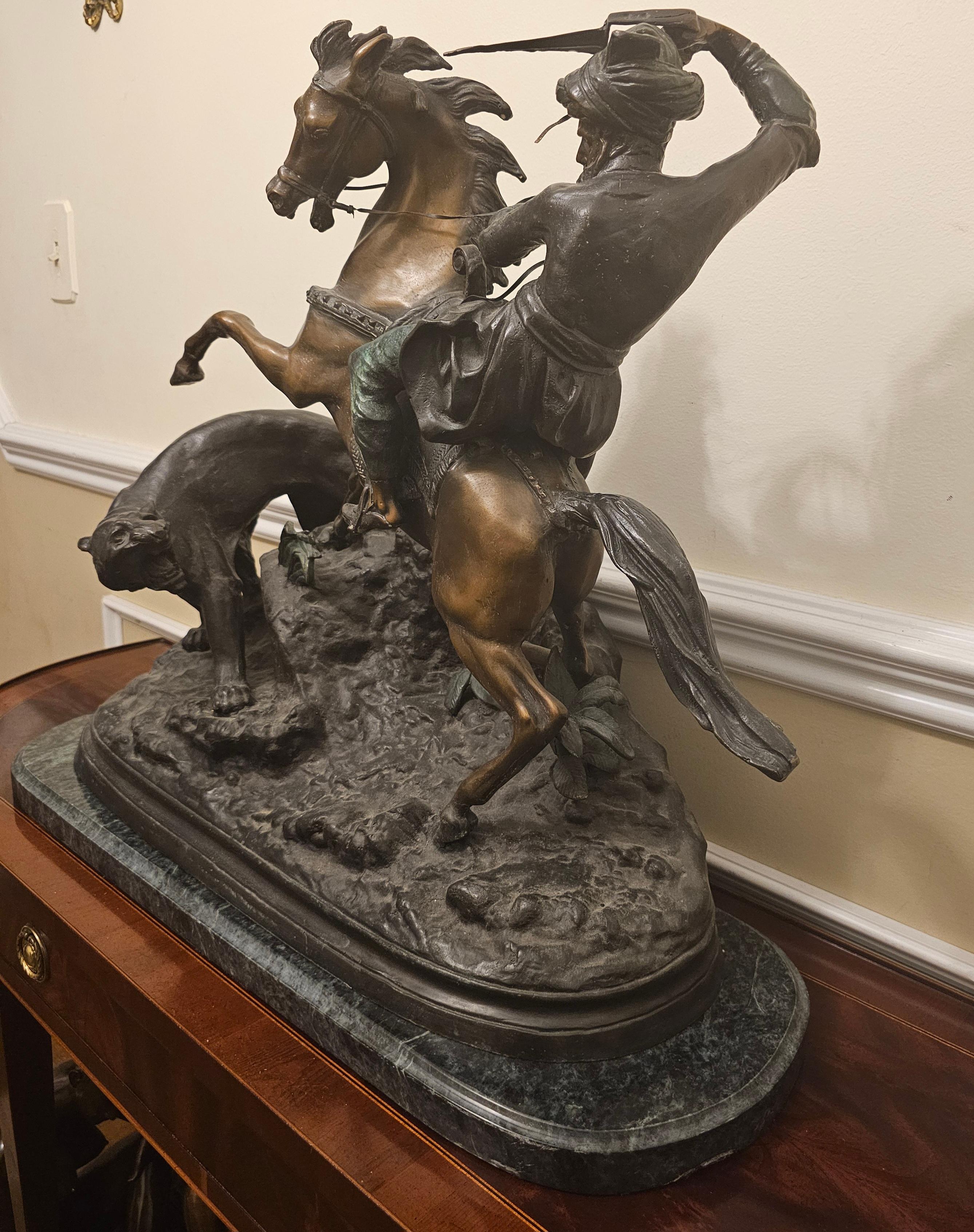 Antoine-Louis Barye (French 1796 - 1875), Cougar Attack, Recast Bronze on Marble For Sale 2