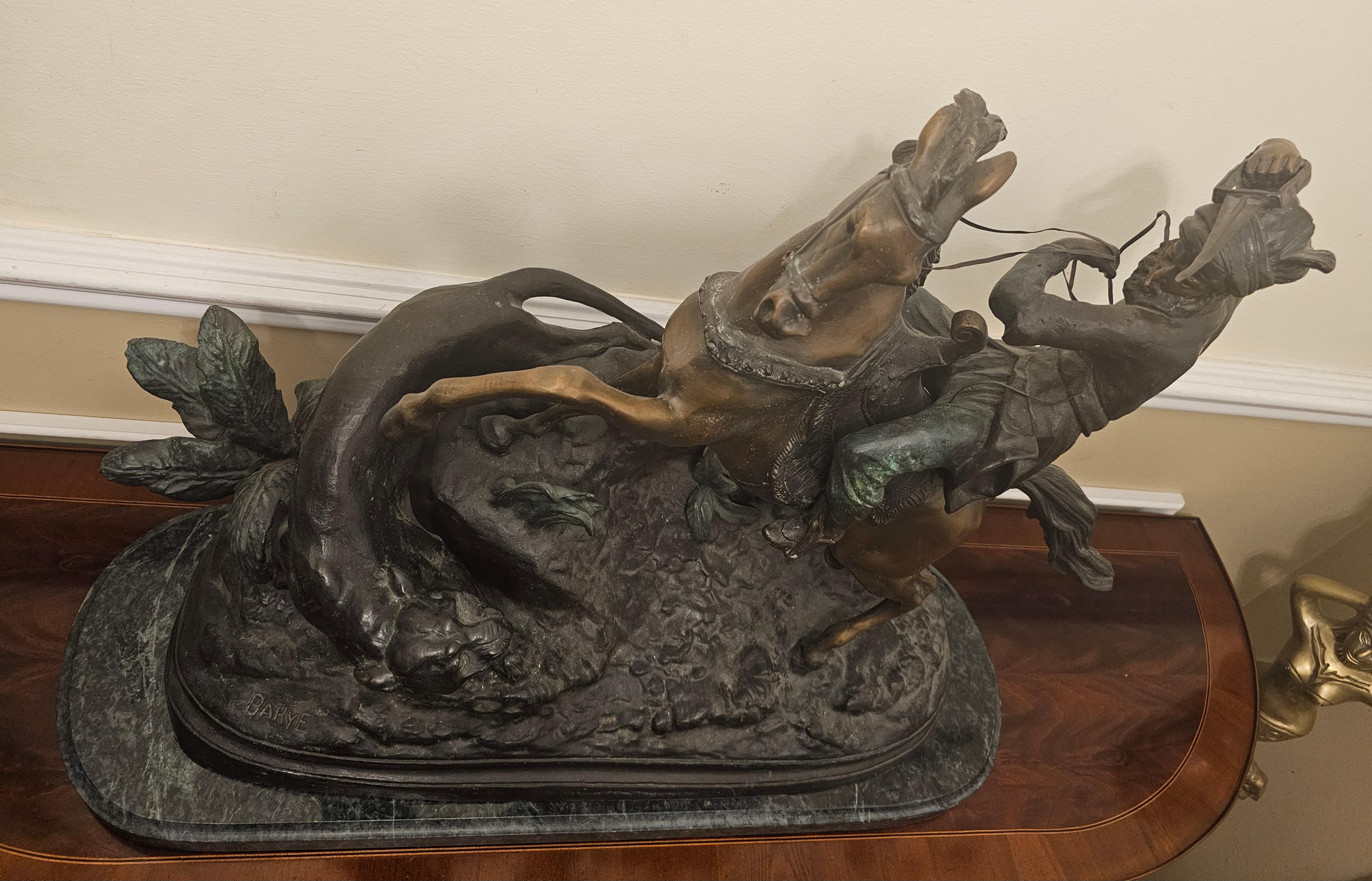 Antoine-Louis Barye (French 1796 - 1875), Cougar Attack, Recast Bronze on Marble For Sale 3