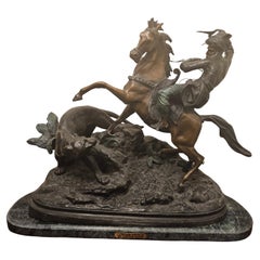 Vintage Antoine-Louis Barye (French 1796 - 1875), Cougar Attack, Recast Bronze on Marble