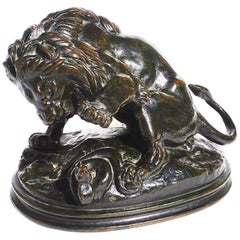 Antique Antoine Louis Barye Lion Au Serpent No. 3