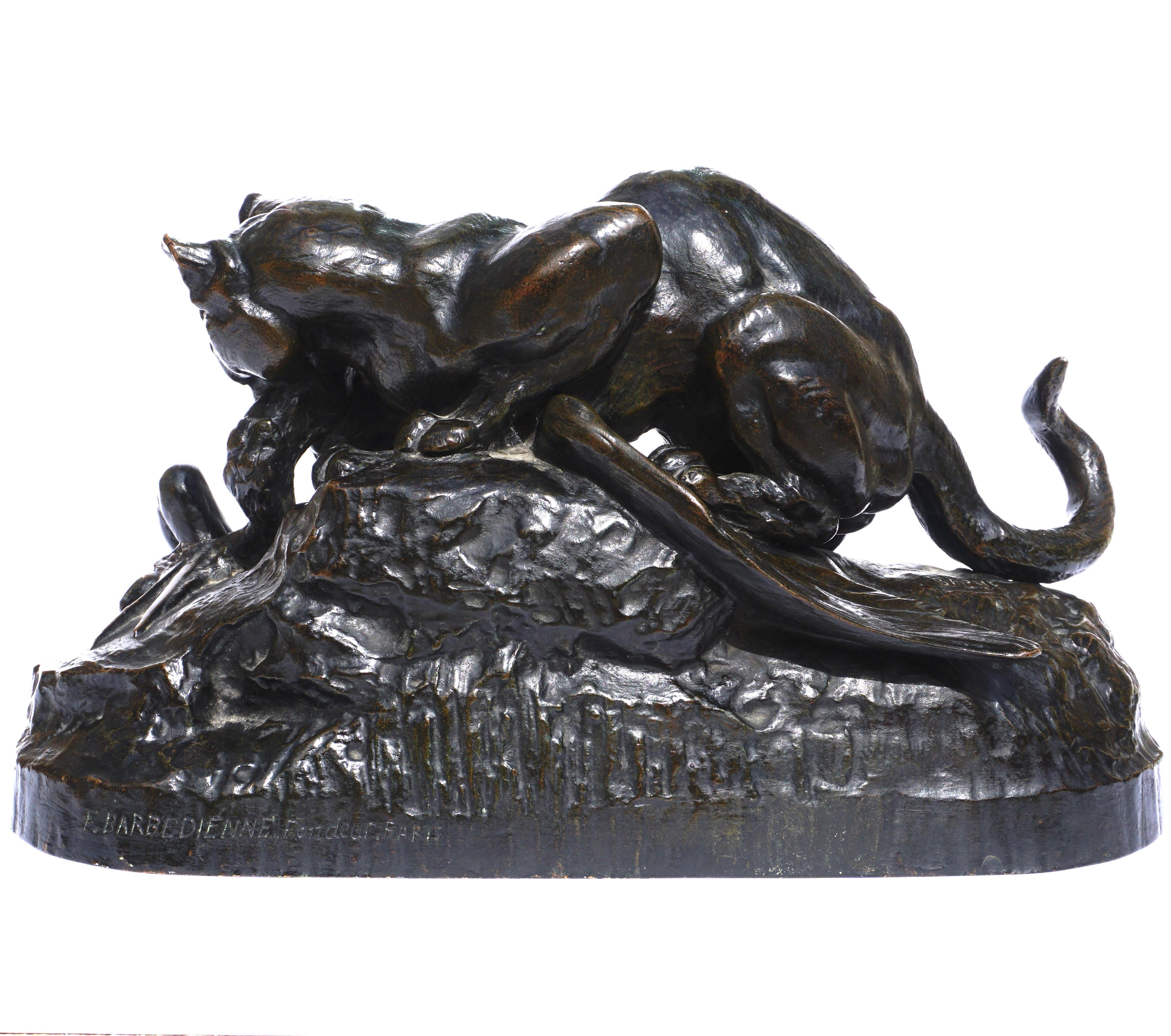 Cast Antoine Louis Barye Ocelot Carrying off a Heron