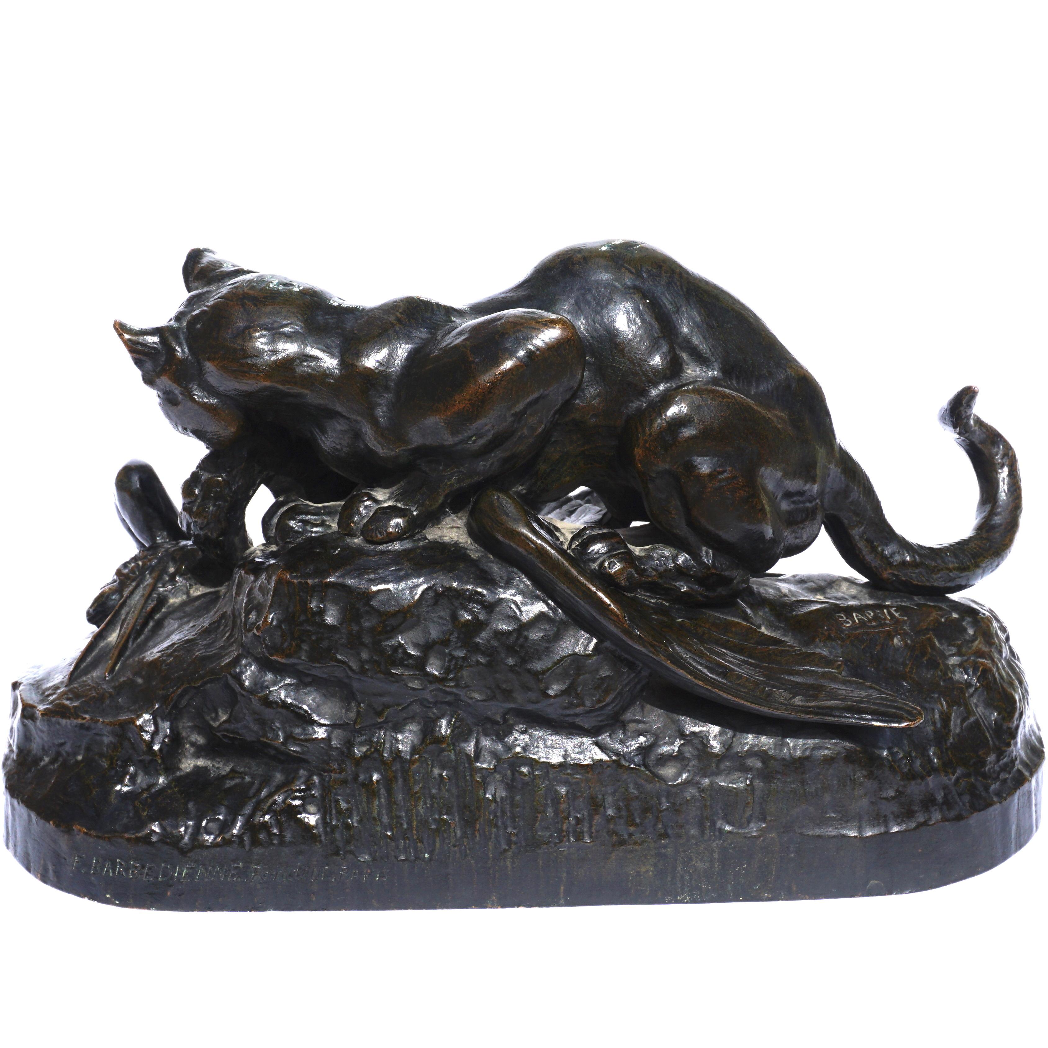 Antoine Louis Barye Ocelot Carrying off a Heron In Excellent Condition In Dallas, TX