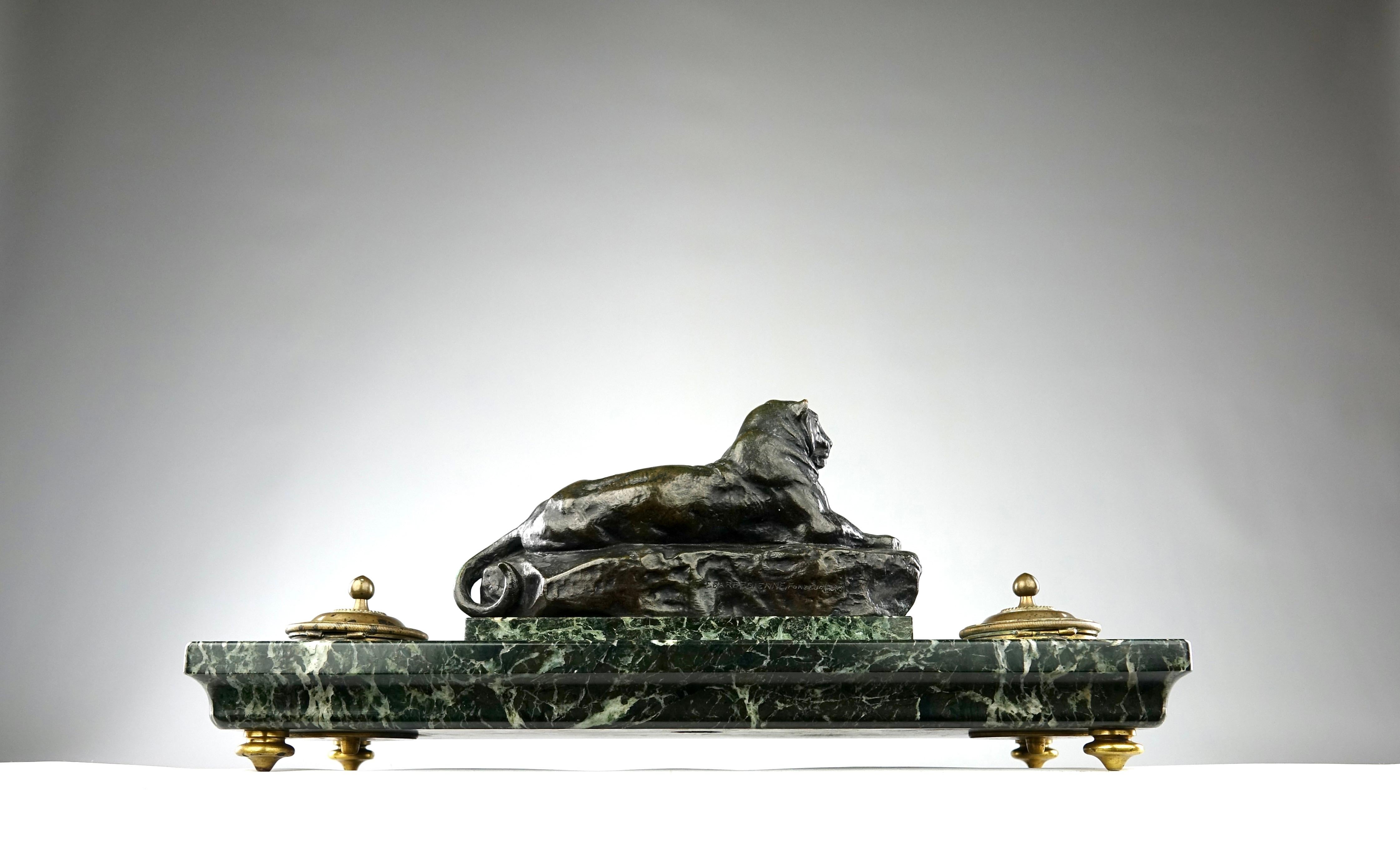 Antoine Louis Barye, Panther of India on Inkwell, Ferdinand Barbedienne Edition For Sale 3