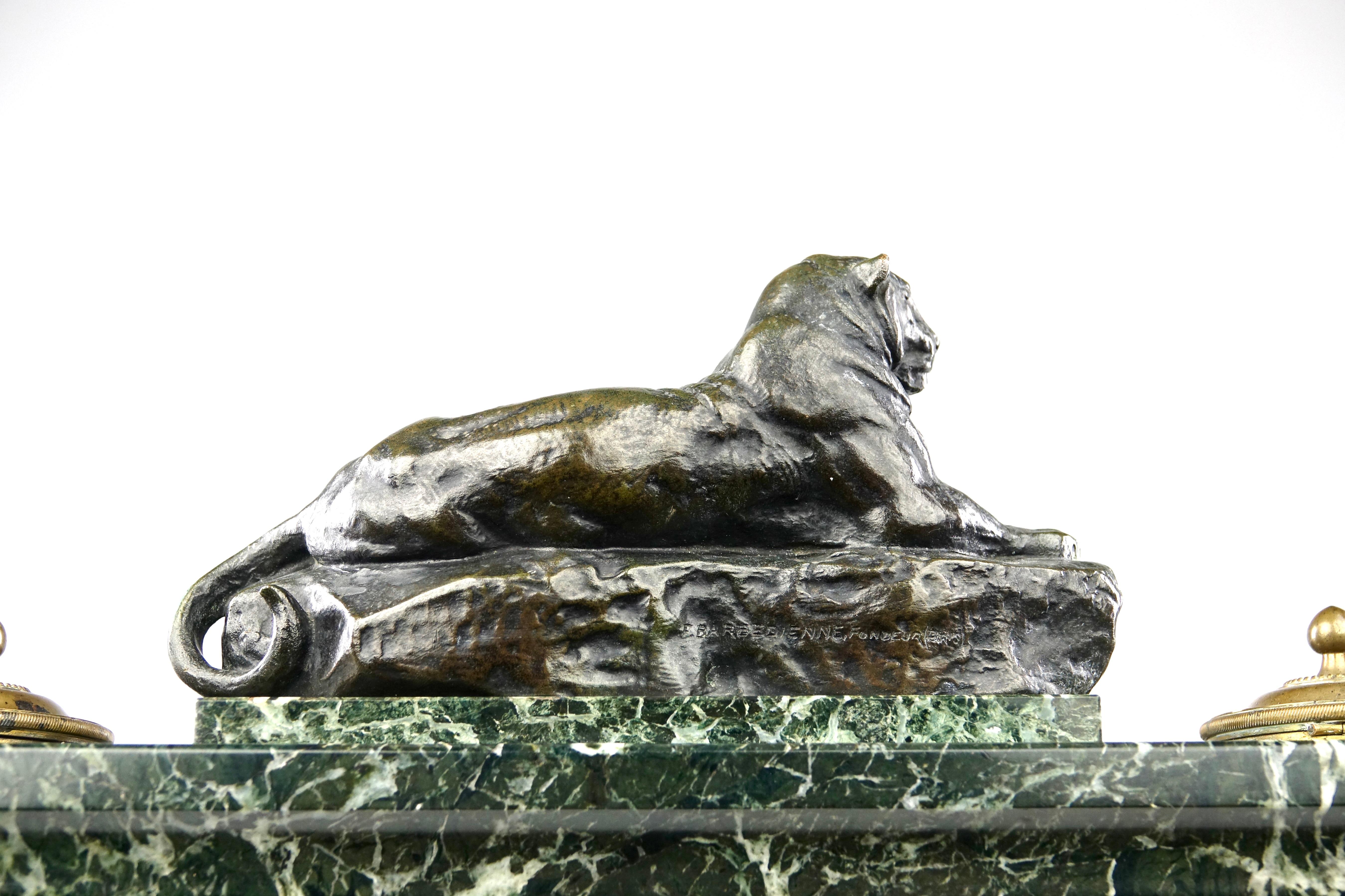 Antoine Louis Barye, Panther of India on Inkwell, Ferdinand Barbedienne Edition For Sale 4