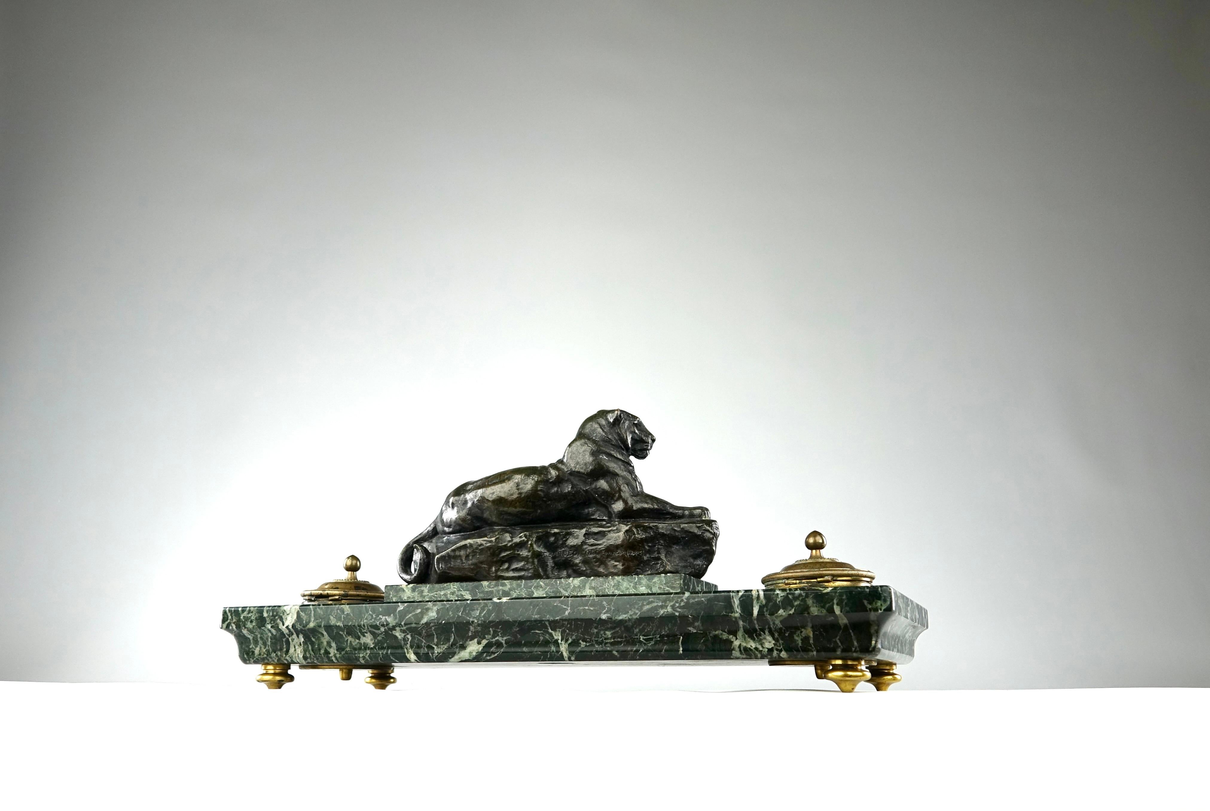 Antoine Louis Barye, Panther of India on Inkwell, Ferdinand Barbedienne Edition For Sale 6