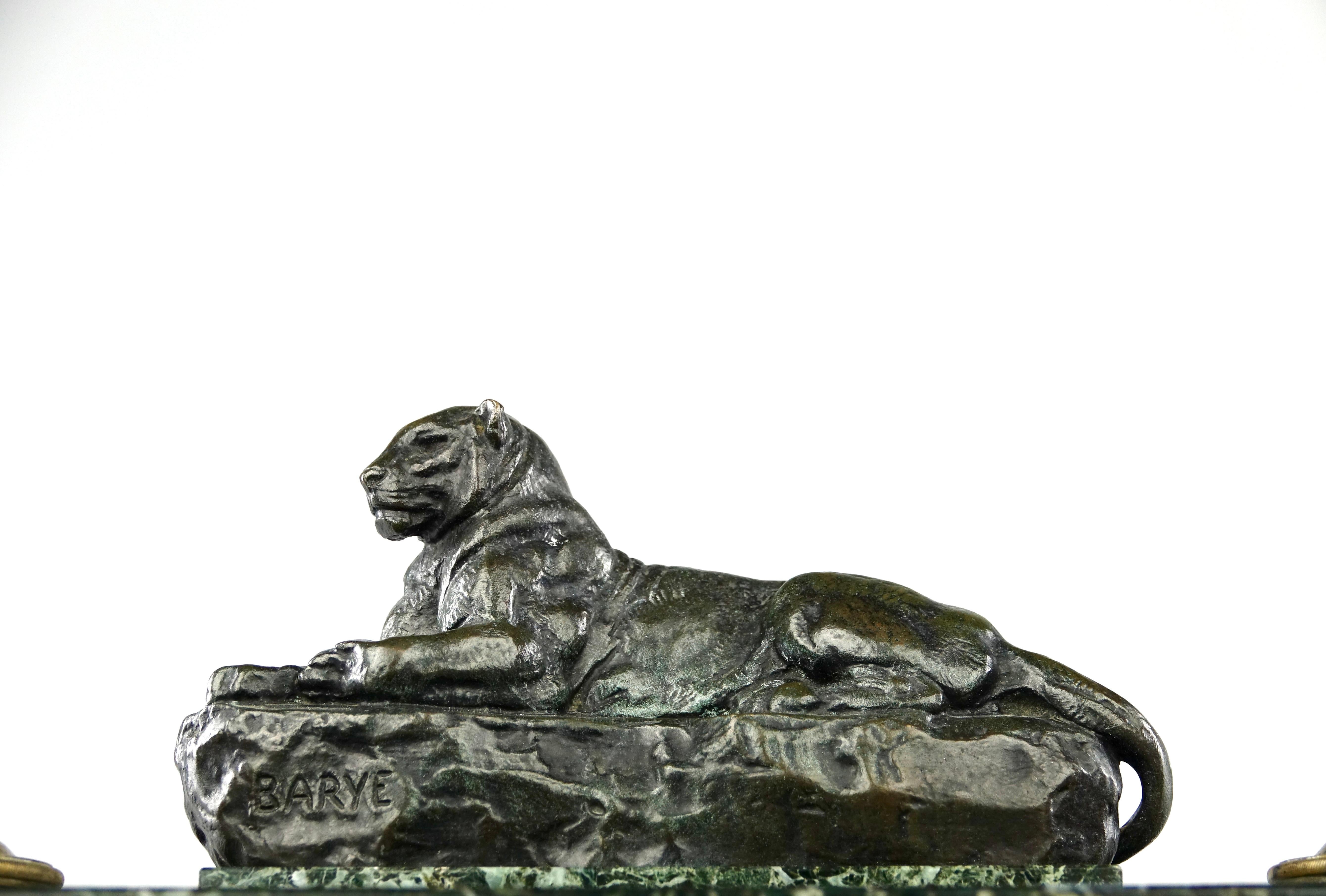Romantic Antoine Louis Barye, Panther of India on Inkwell, Ferdinand Barbedienne Edition For Sale