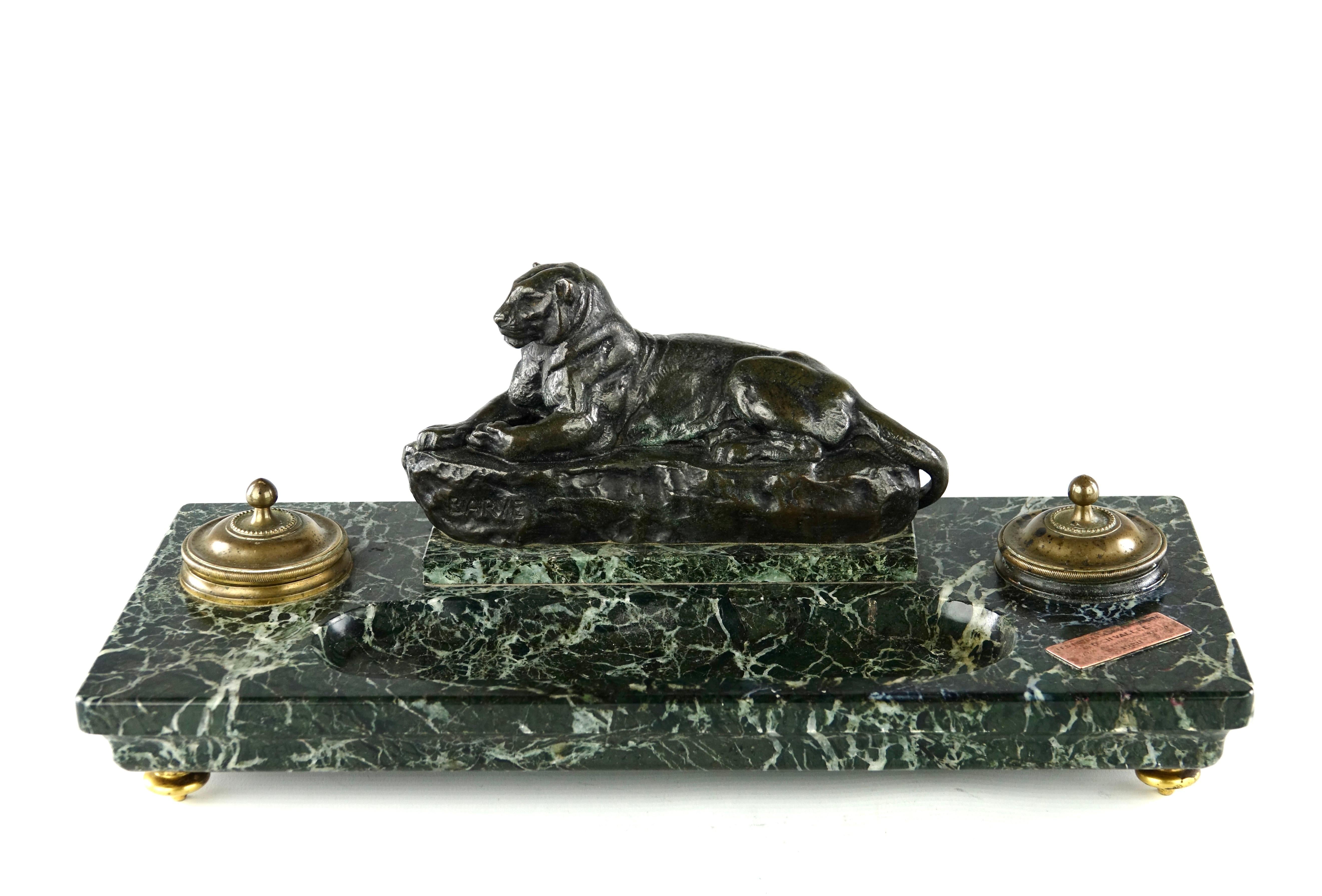 French Antoine Louis Barye, Panther of India on Inkwell, Ferdinand Barbedienne Edition For Sale