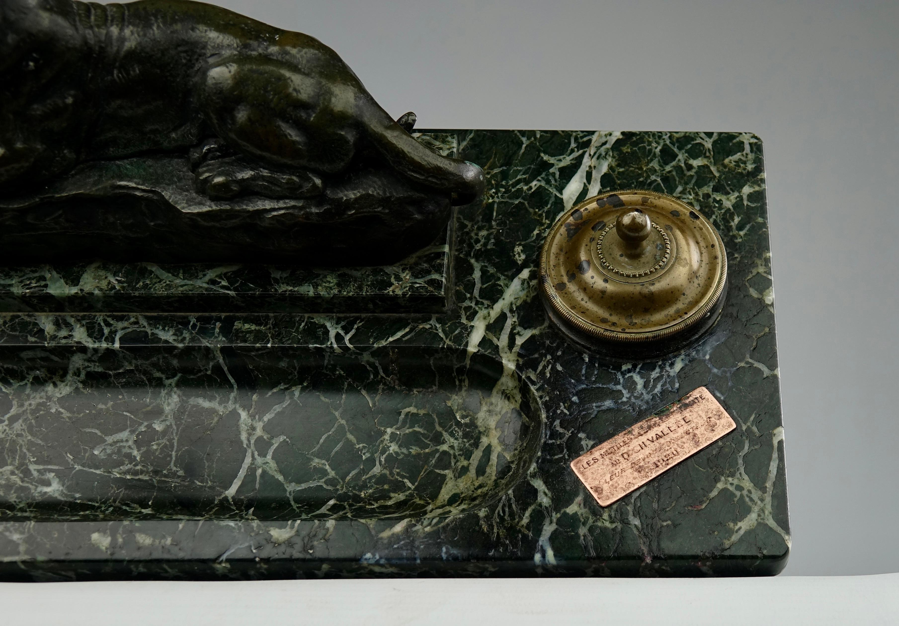 Antoine Louis Barye, Panther of India on Inkwell, Ferdinand Barbedienne Edition In Good Condition For Sale In PARIS, FR