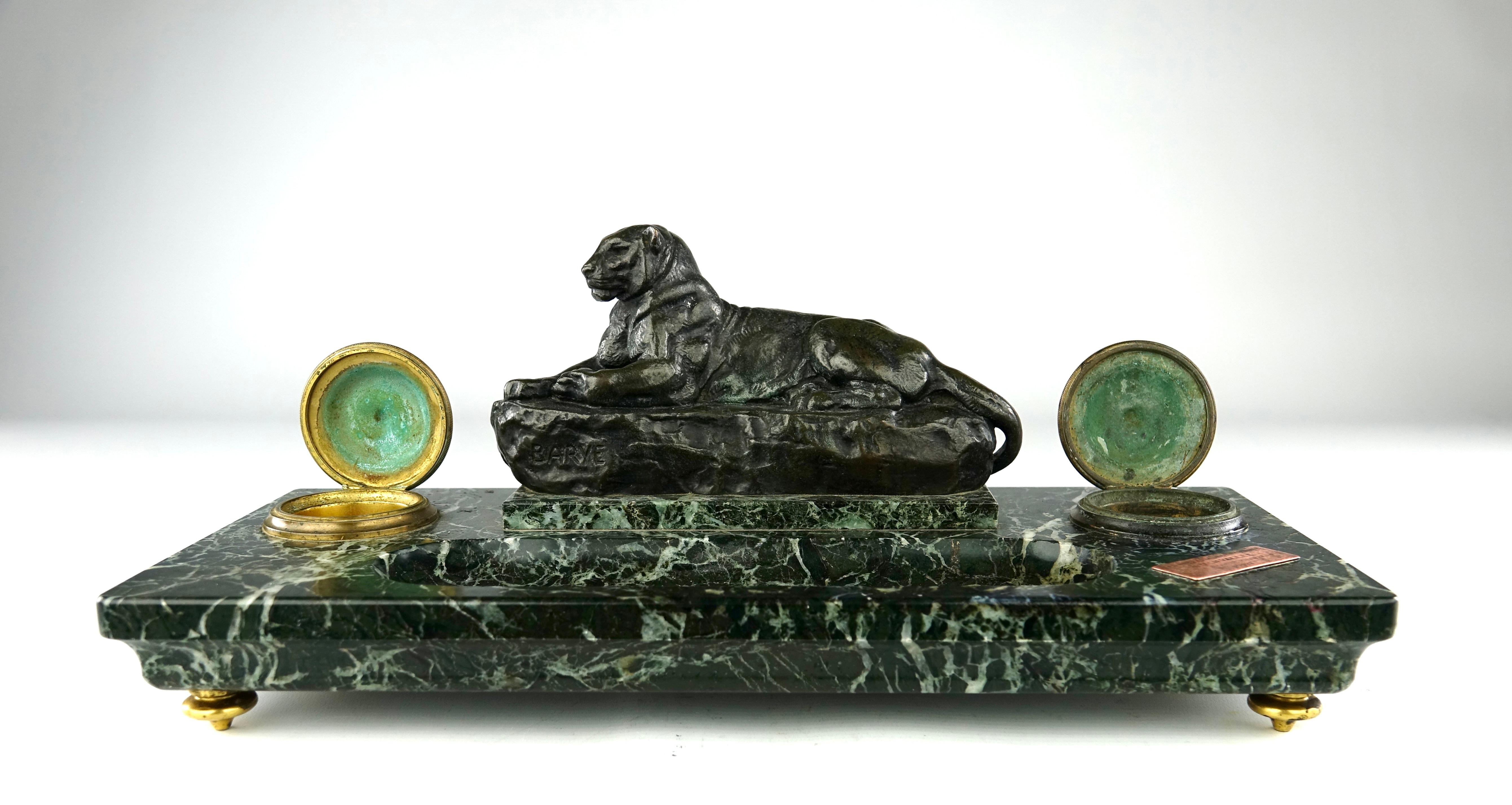 Late 19th Century Antoine Louis Barye, Panther of India on Inkwell, Ferdinand Barbedienne Edition For Sale
