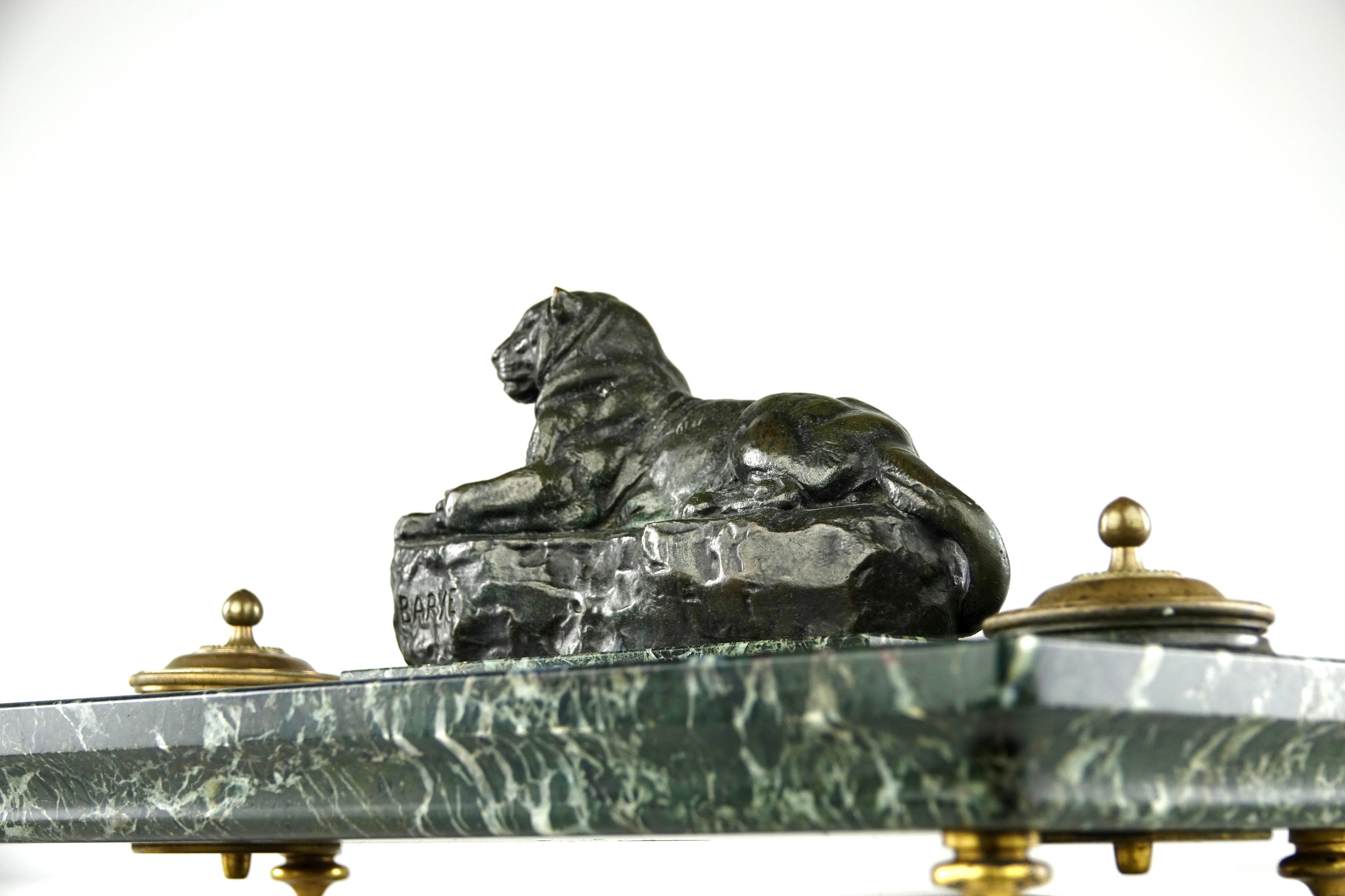 Antoine Louis Barye, Panther of India on Inkwell, Ferdinand Barbedienne Edition For Sale 1