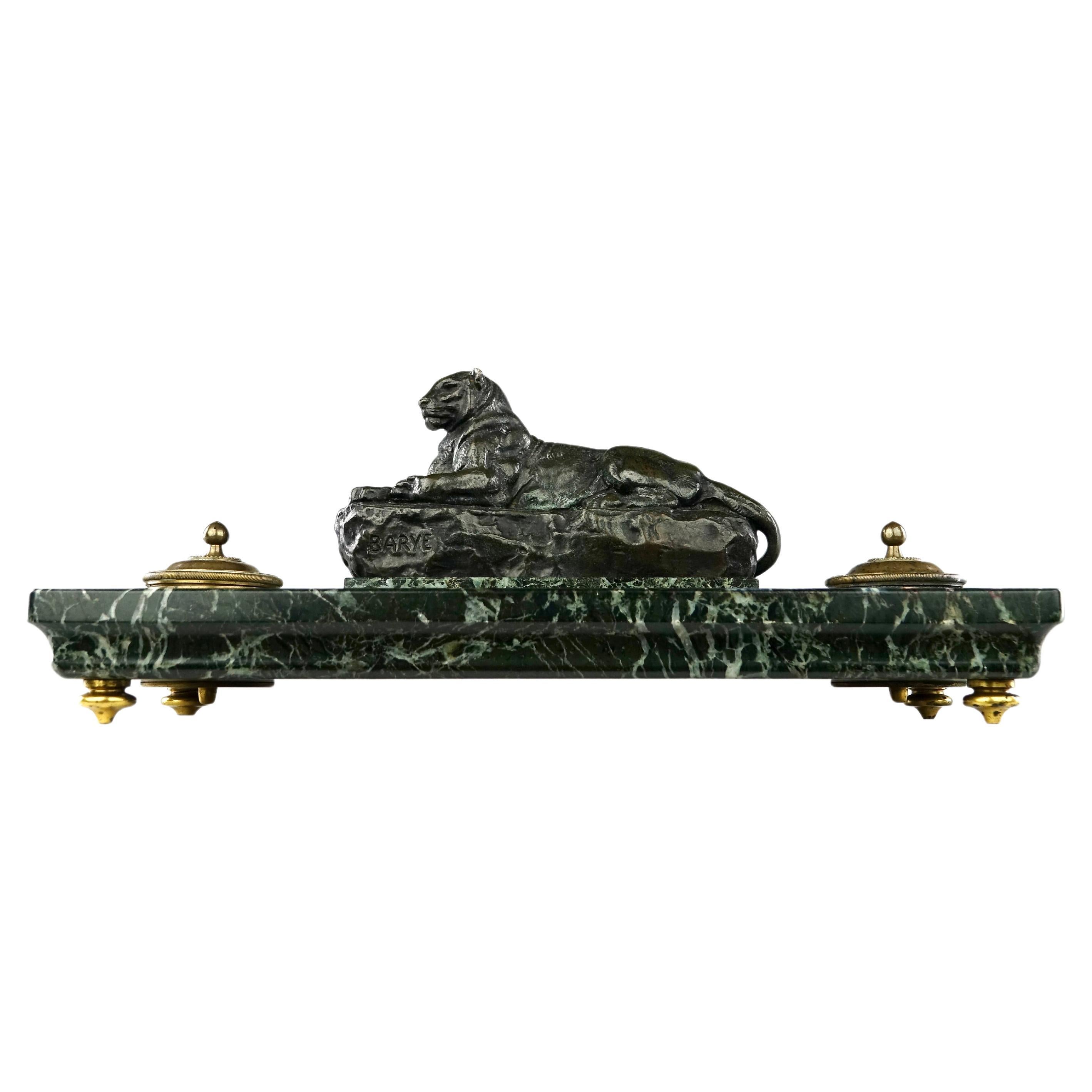 Antoine Louis Barye, Panther of India on Inkwell, Ferdinand Barbedienne Edition For Sale