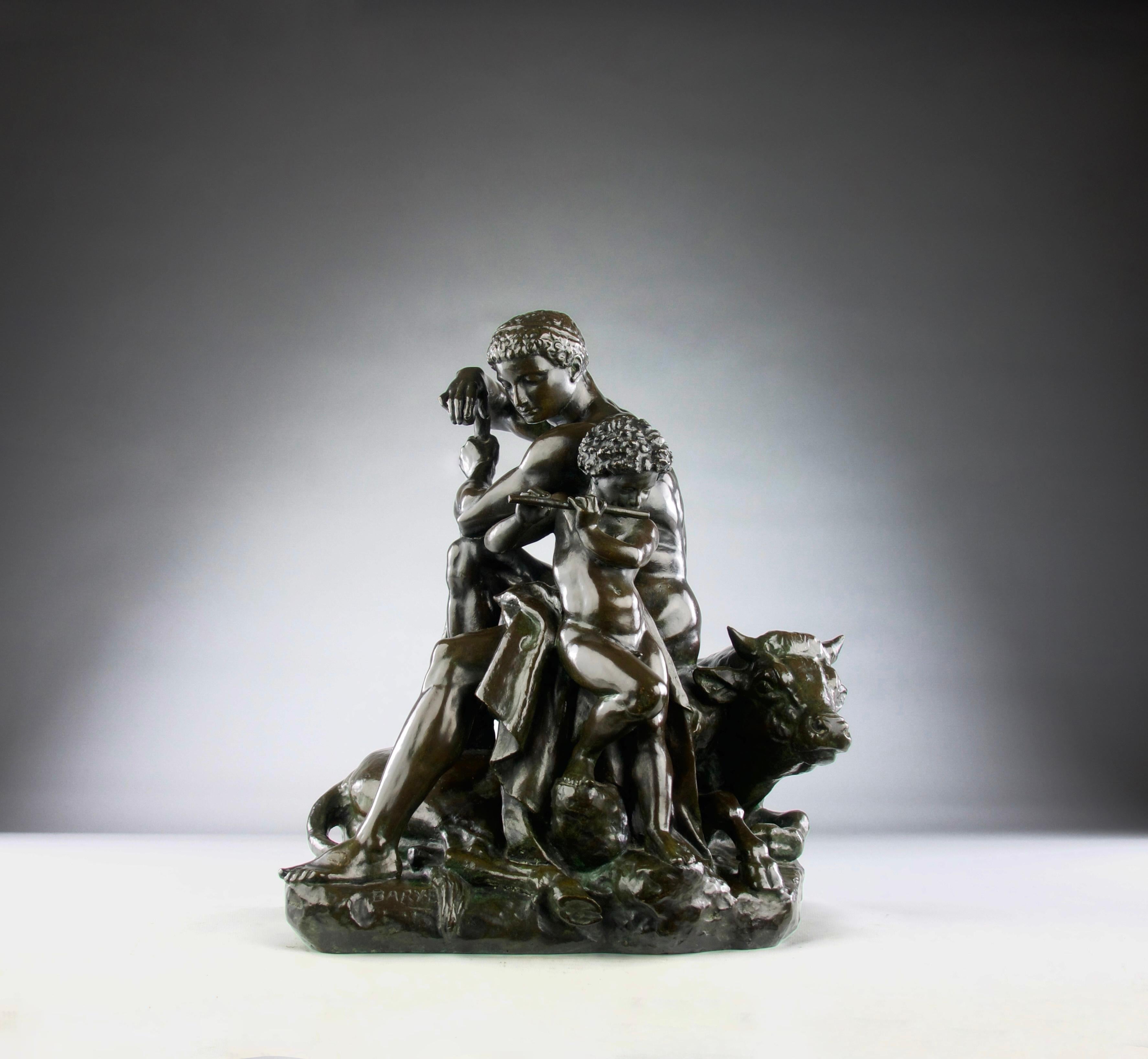 Magnificent and extremely rare Antoine-Louis Barye sculptural bronze titled 