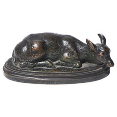 Antique Antoine Louis Barye Reclining Doe Daine Couchee