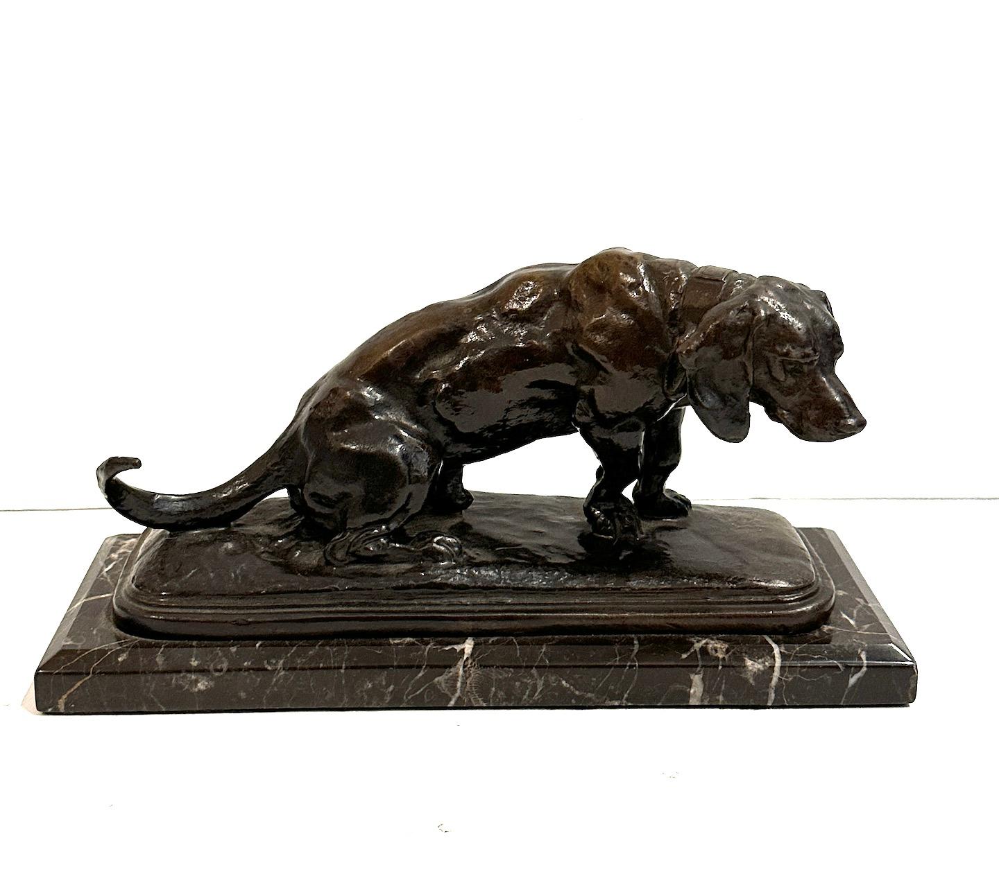 Antoine-Louis Barye  Figurative Sculpture - Bronze Sculpture of a Hound