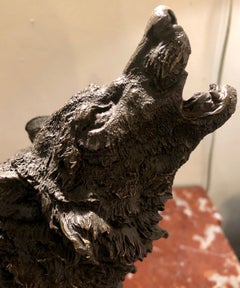 Antoine-Louis Barye Signed Bronze of a Howling Wolfe on a Marble Base