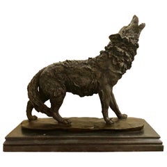 Antoine-Louis Barye Signed Bronze of a Howling Wolfe on a Marble Base
