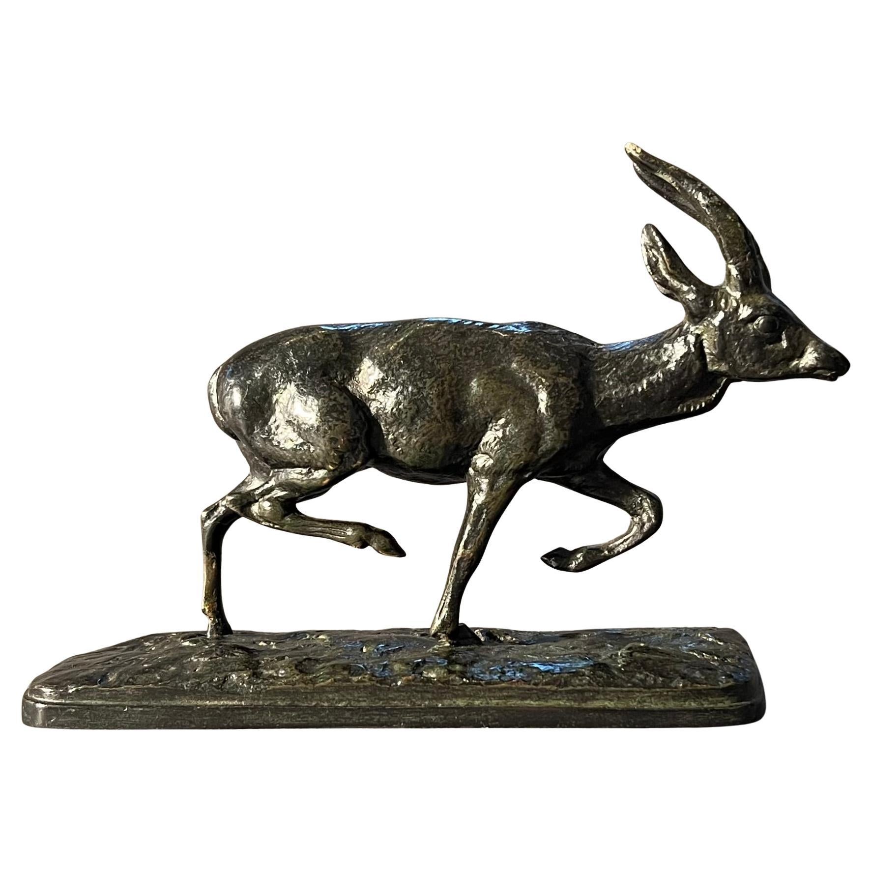 Antoine-Louis Barye: (pequeña) Gacela, escultura de bronce patinado, inédita
