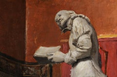 The sculptor Jean-Paul Aubé working on a statue of Shakespeare