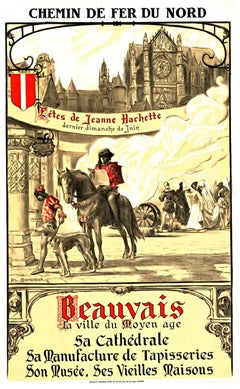 Poster di viaggio d'epoca originale di Beauvais Chemin De Fer Du Nord SNCF