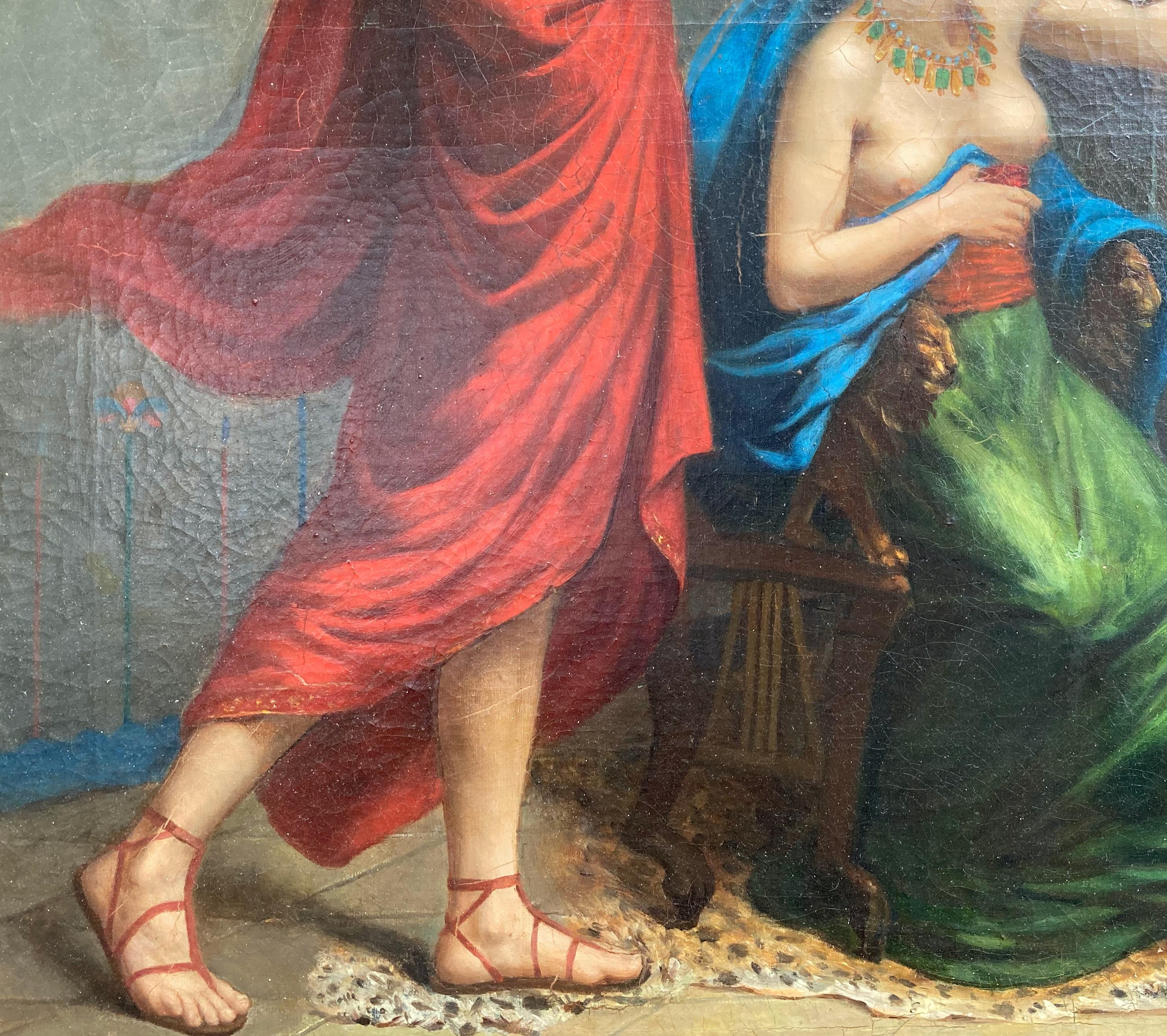 Ein atemberaubend dramatisches und gut gestaltetes Ölgemälde des französischen Künstlers Antoine Marie Roucole aus dem Jahr 1884.  Mit dem verzierten antiken vergoldeten Gipsrahmen und seiner Größe wirkt es wie ein 