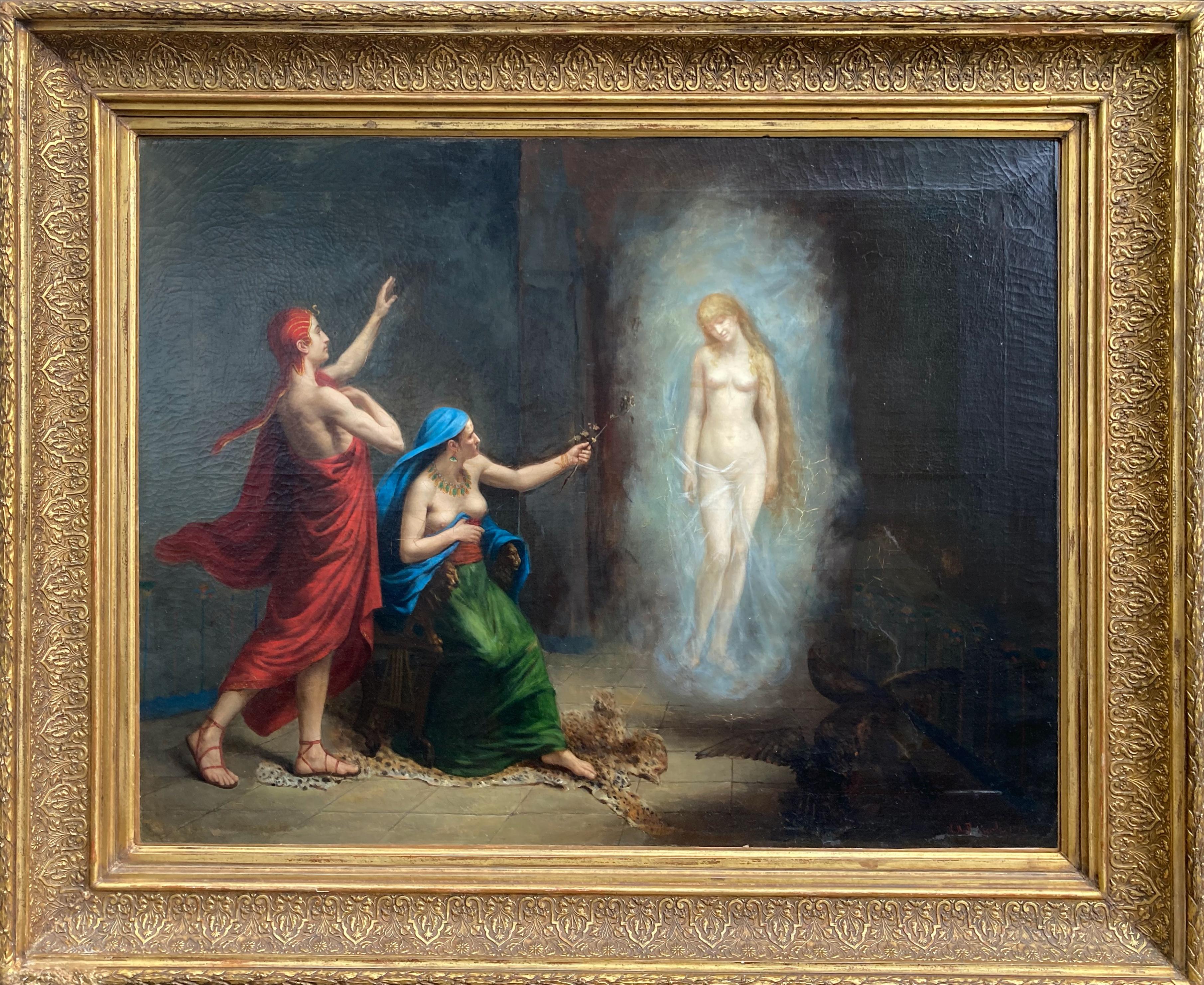 Antoine Marie Roucole Figurative Painting – The Apparition - Großes, feines französisches Ölgemälde aus dem Jahr 1884 - MAKE OFFER