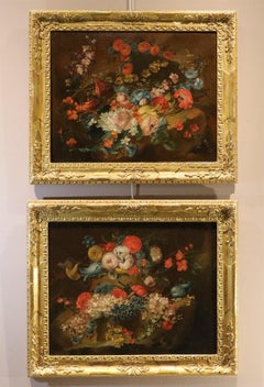 Coppia di nature morte con fiori, Monnoyer, olio su tela, XVII/XVIII secolo