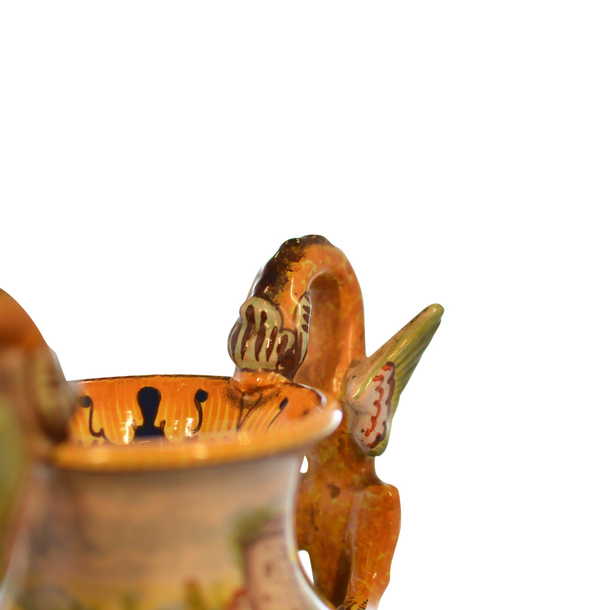 Antoine Montagnon Rouen Vases Hand Painted Cherub Scene and Dragon Handles Pair (Französisch) im Angebot