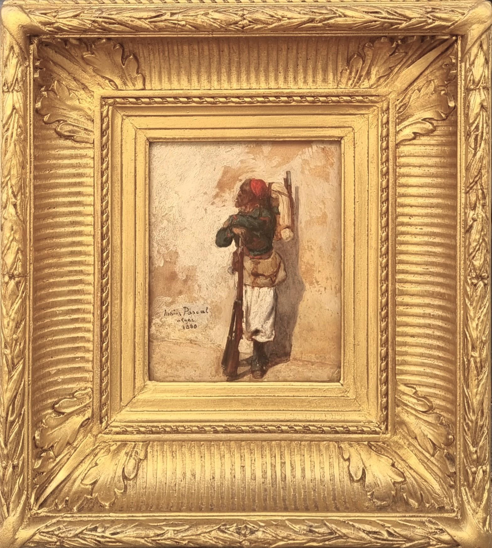 PASCAL French Orientalist 19th Painting Zouave Soldier Algeria French Army - Beige Figurative Painting by Antoine PASCAL