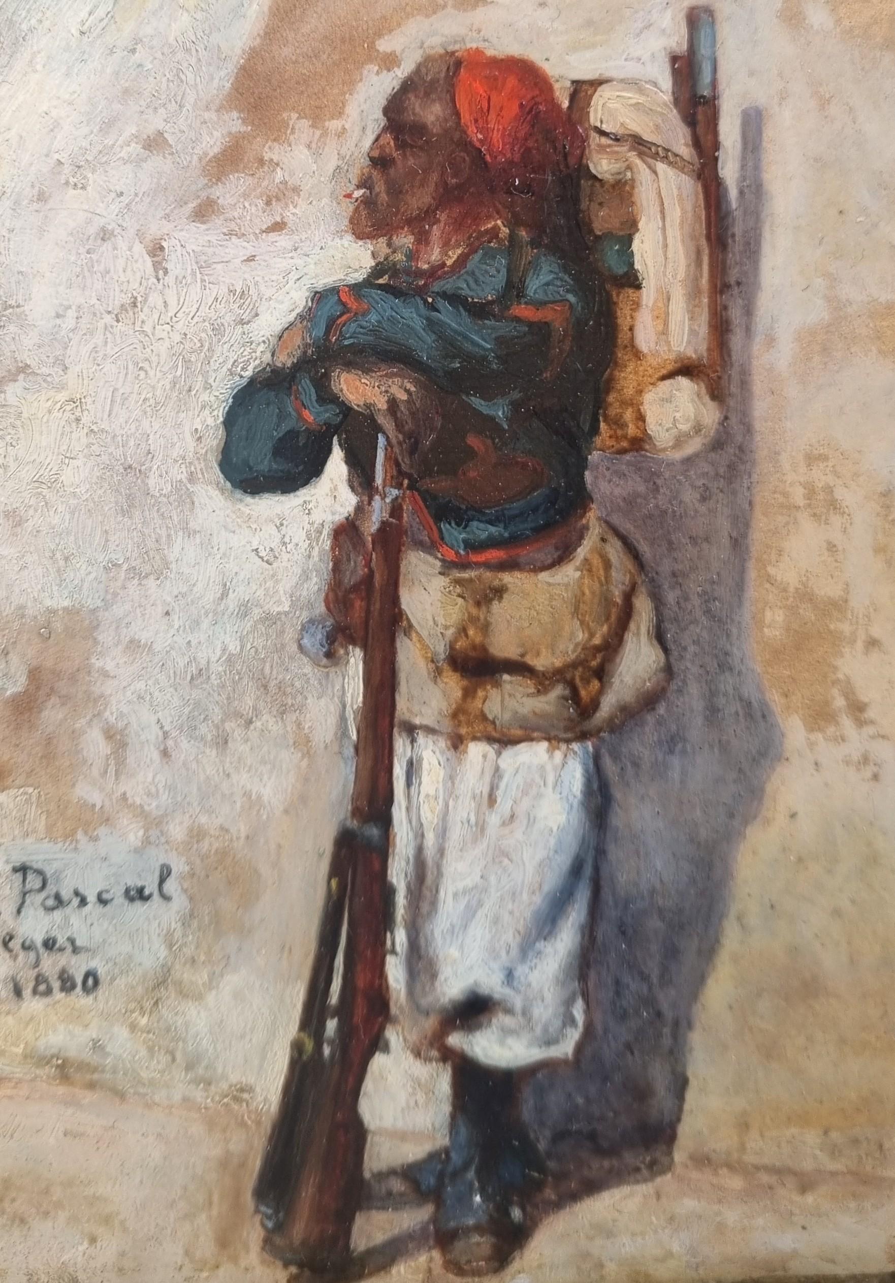 PASCAL French Orientalist 19th Painting Zouave Soldier Algeria French Army For Sale 1