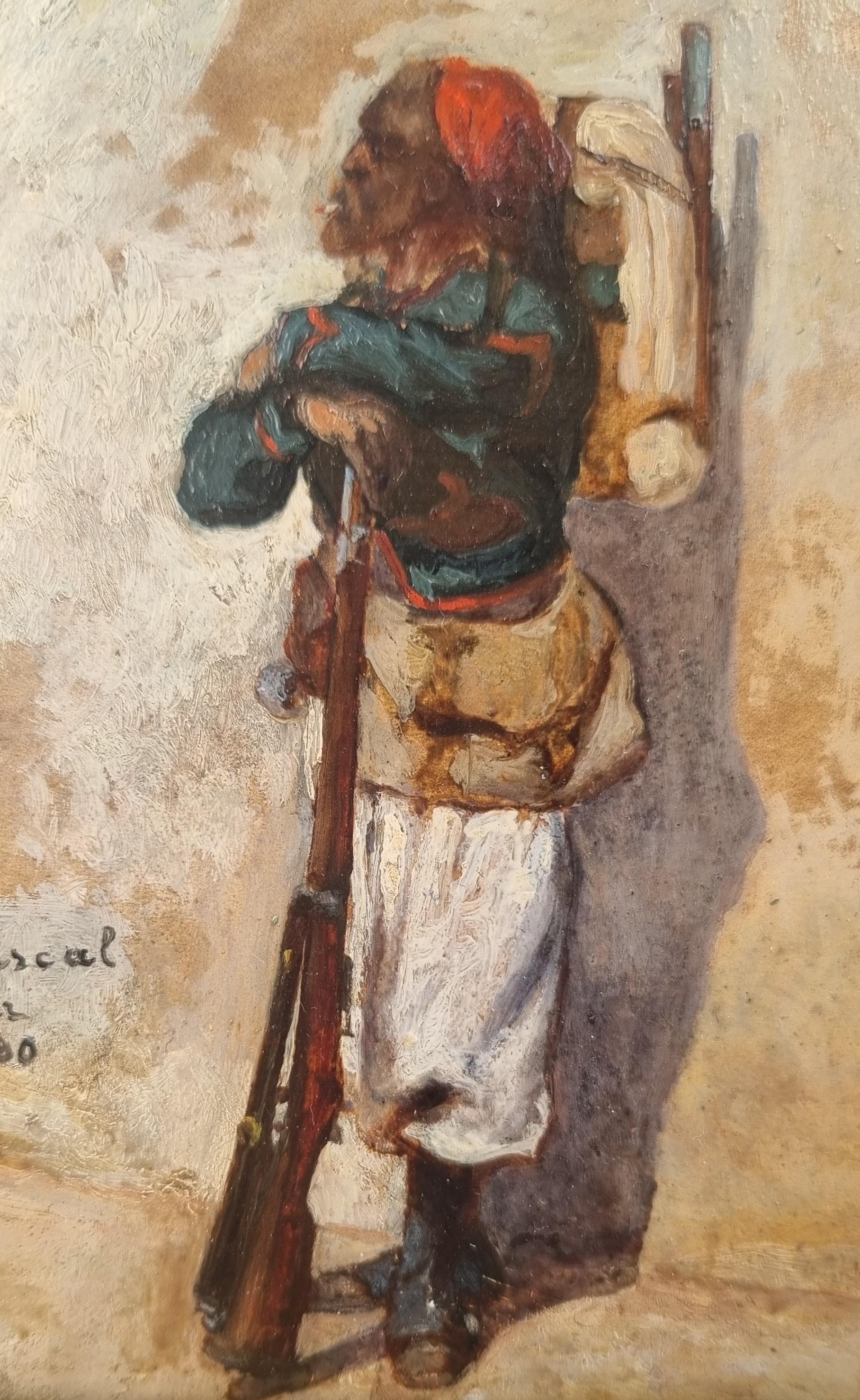 PASCAL French Orientalist 19th Painting Zouave Soldier Algeria French Army For Sale 2