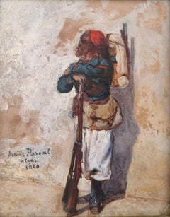 PASCAL French Orientalist 19th Painting Zouave Soldier Algeria French Army