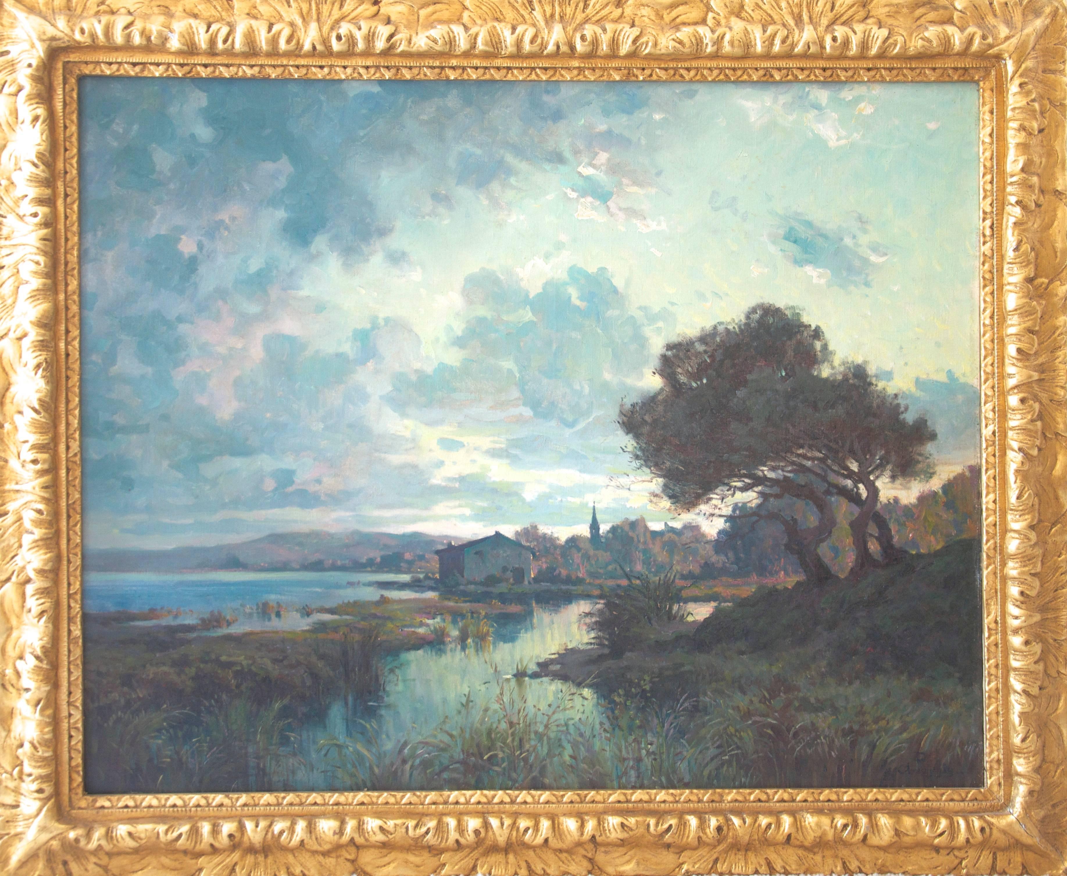 Paysage (Landscape along the Somme River, France)  - Painting by Antoine Ponchin