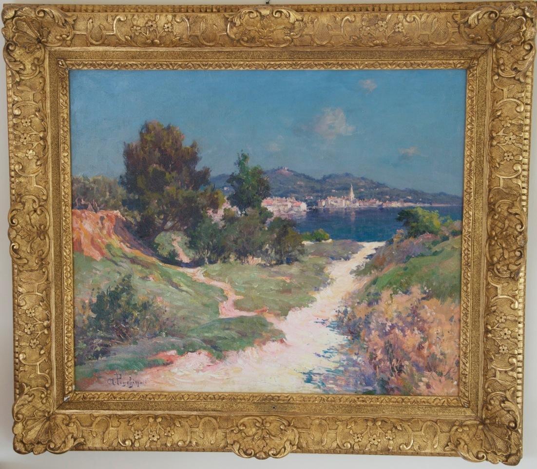 Antoine Ponchin Landscape Painting – Ansicht der Stadt Martigues, Frankreich – Ölgemälde des französischen Impressionismus, 1918