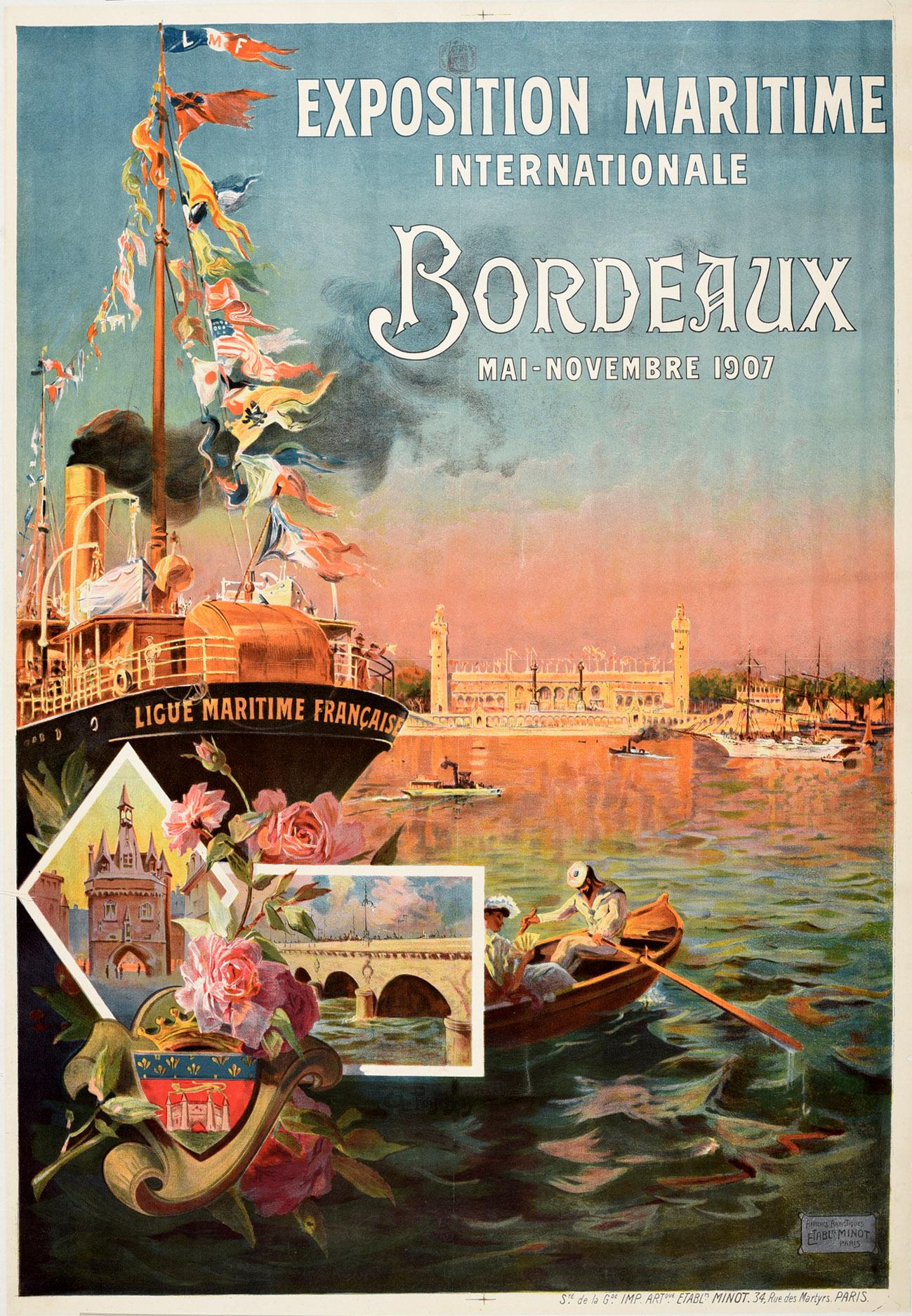 Antoine Ponchin Print - Original Antique Poster Exposition Maritime Internationale Bordeaux 1907 France