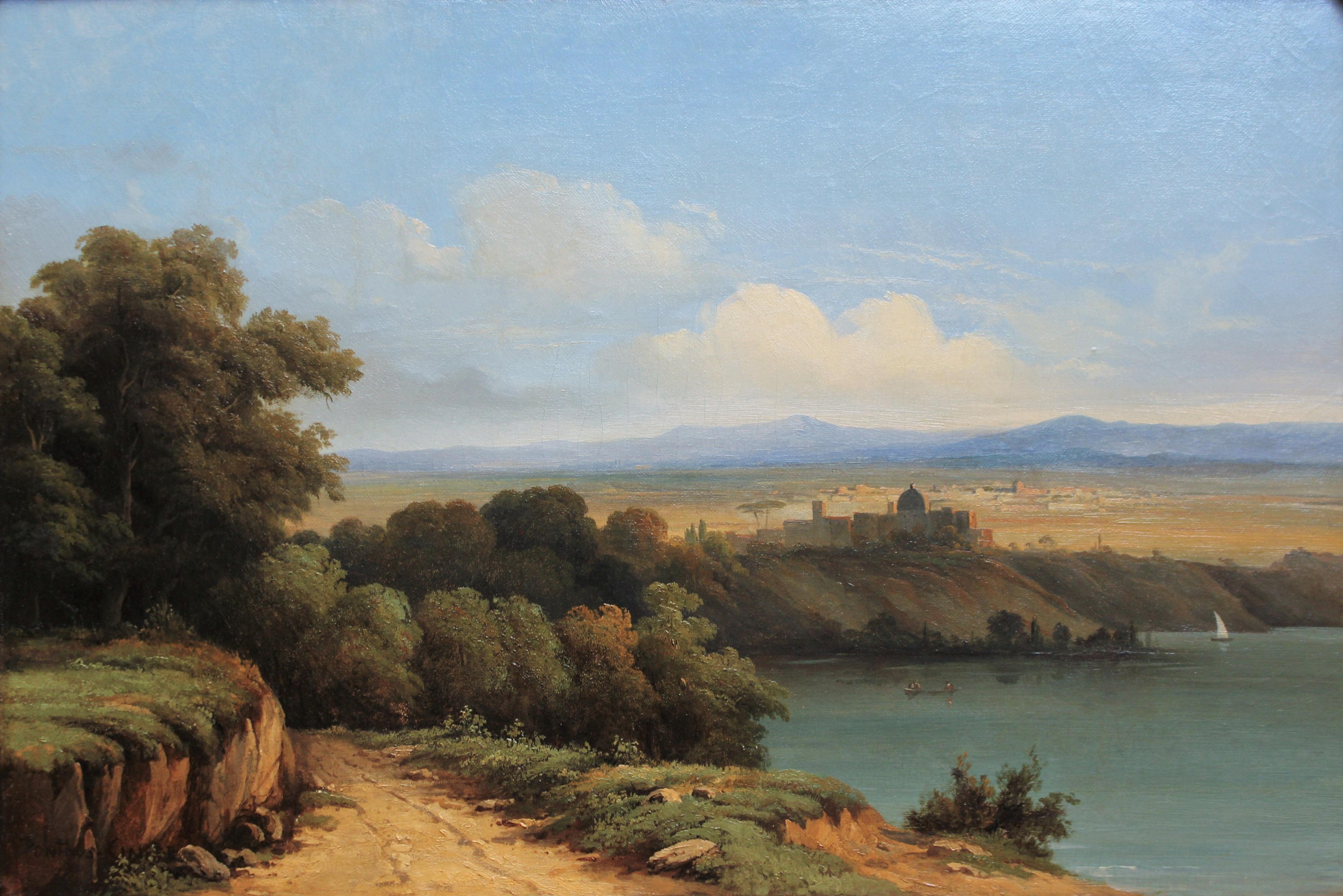 Lac Albano, Castel Gandolfo Italie - Painting de Antoine Ponthus-Cinier 