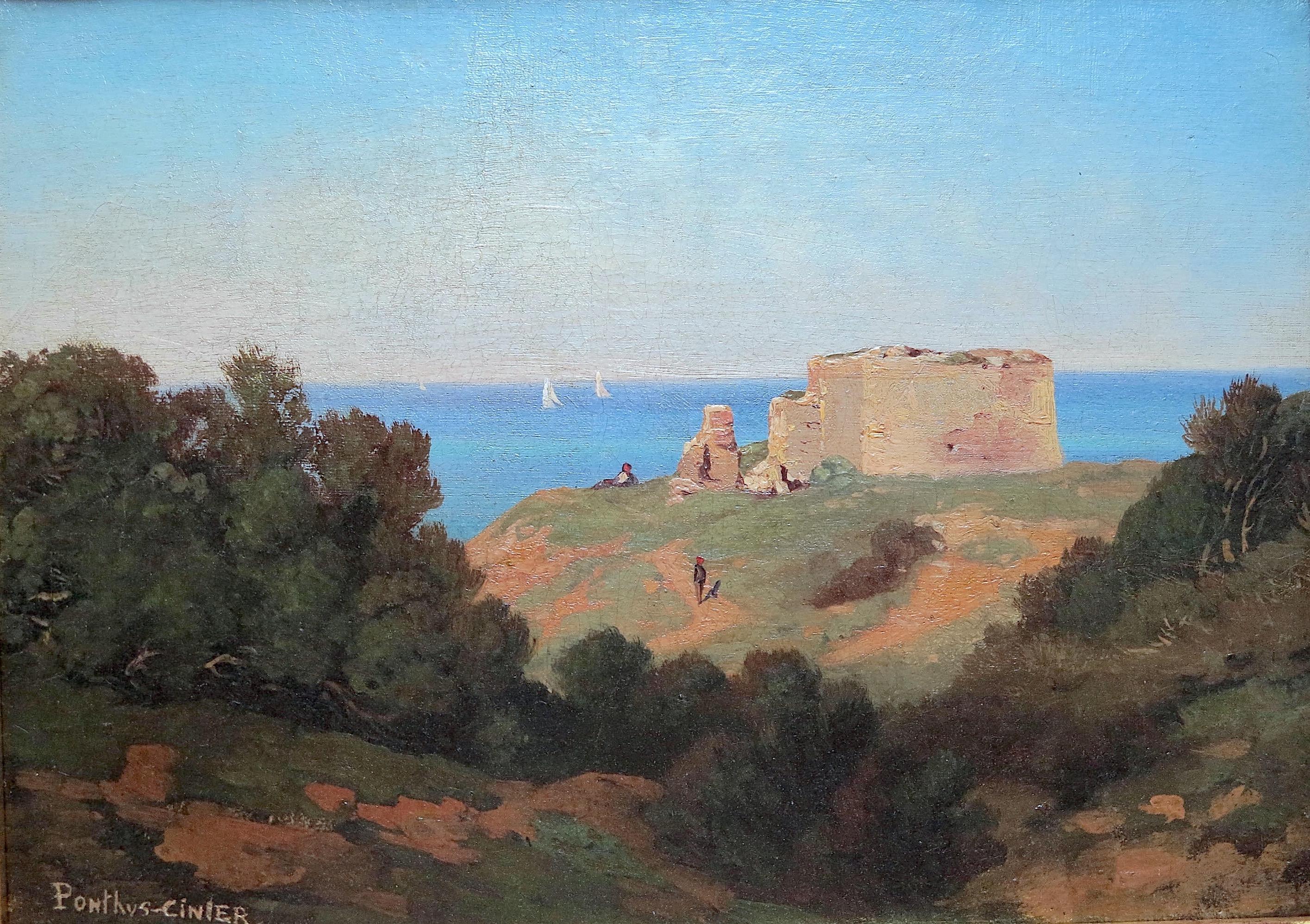 Ruined fort on the Italian coast - Painting by Antoine Ponthus-Cinier 