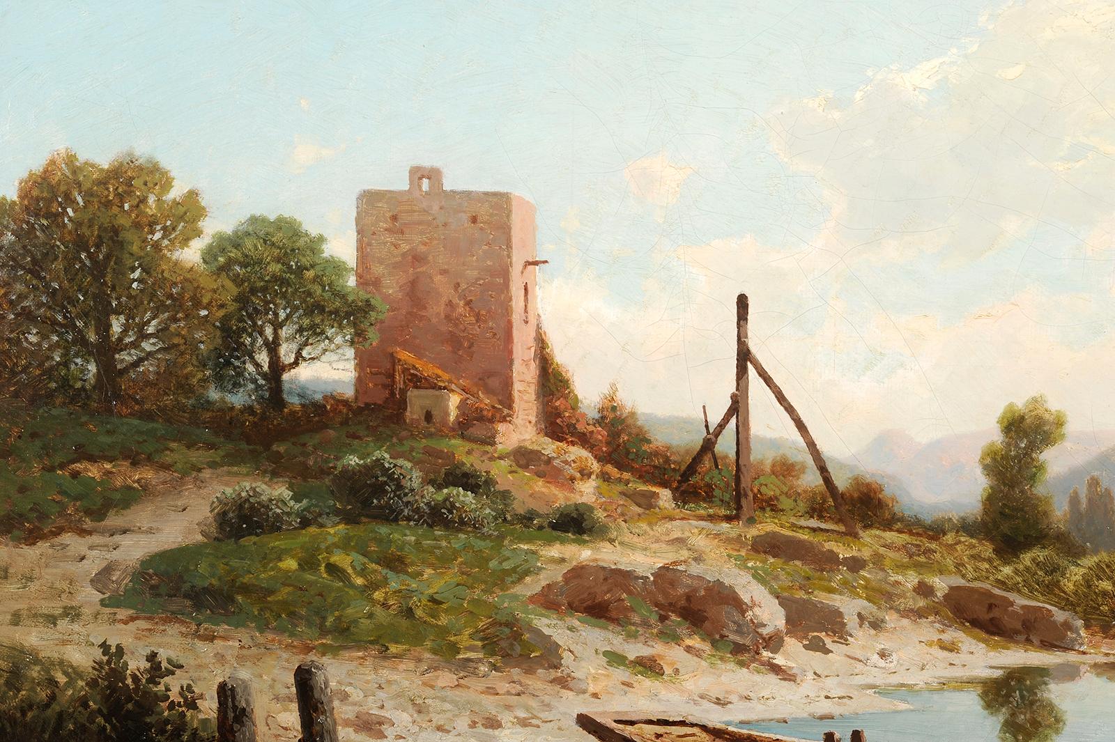 Das Fährschiff in Neuville sur Ain bei Lyon in Frankreich (Französische Schule), Painting, von Antoine Ponthus-Cinier 