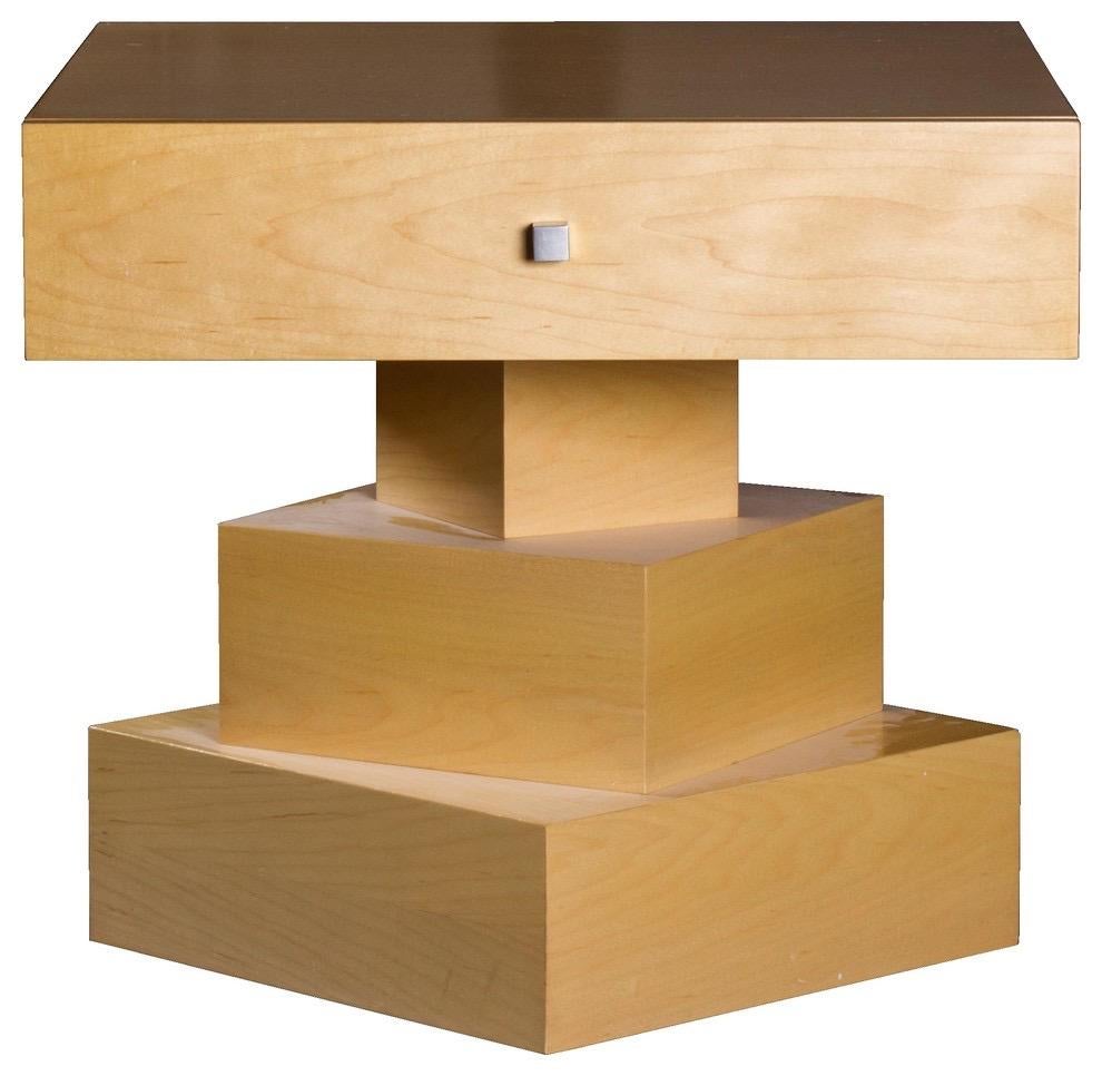 Antoine Proulx Maple Postmodern ET-30 and ET-31 end tables nightstands with drawer.
Measures: ET-30: 22