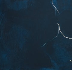 Black & Blue Residue 3, Contemporary Abstract Minimalist Monochrome Acrylic Wood