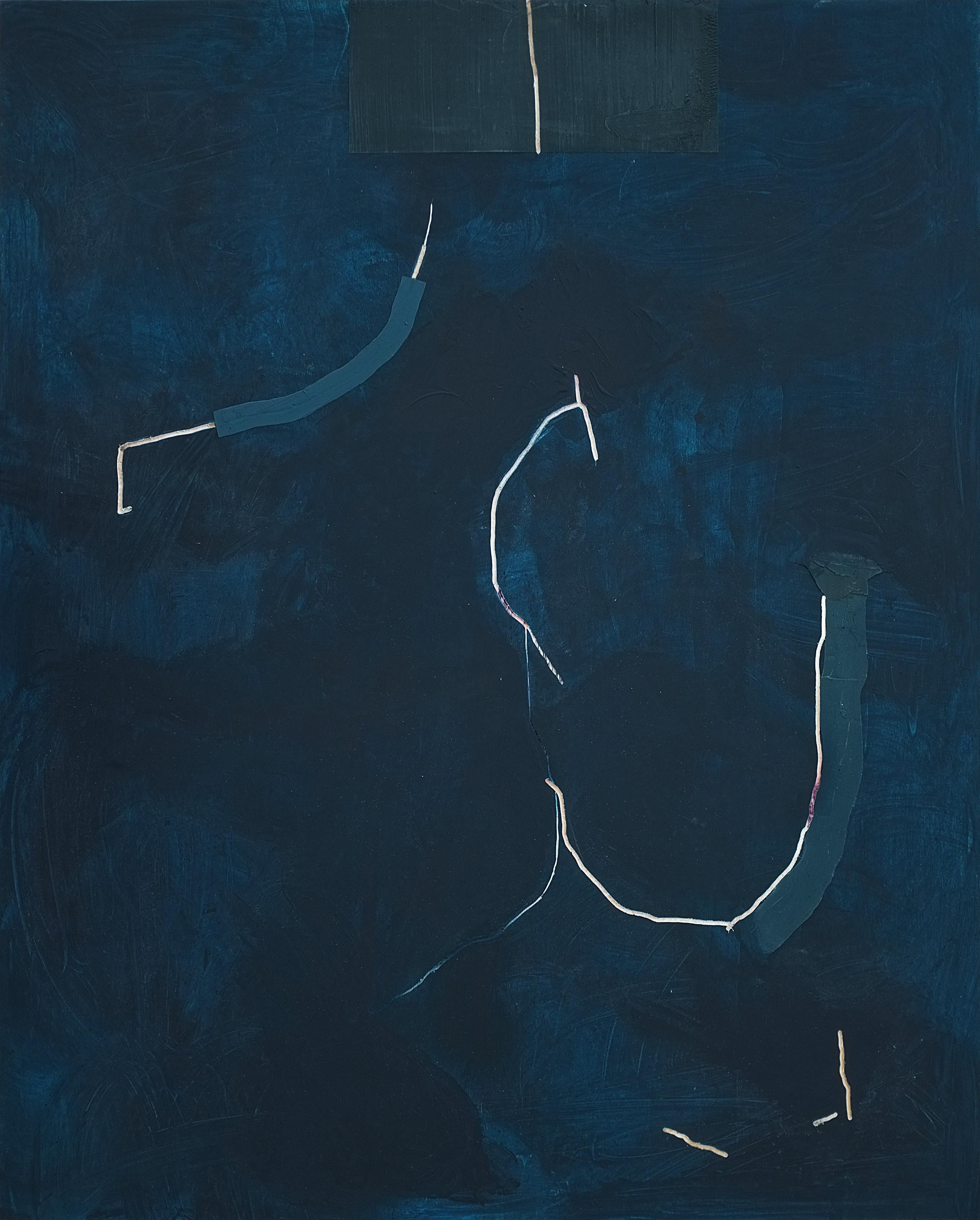 Antoine Puisais Abstract Painting - Black & Blue Residue 3, Contemporary Abstract Minimalist Monochrome Acrylic Wood