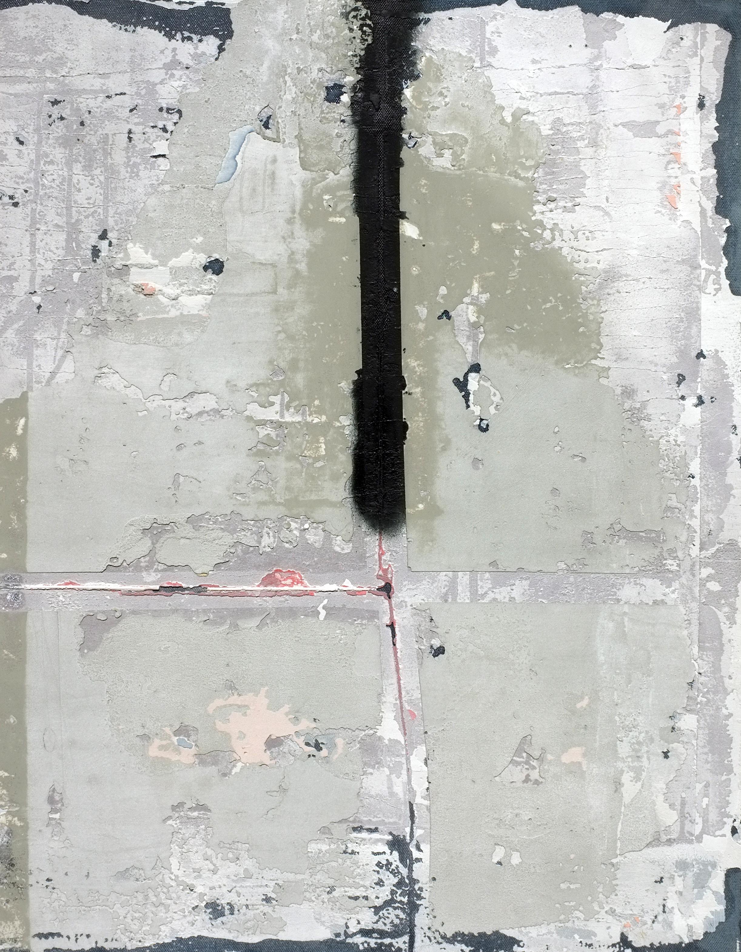 D-street, Contemporary Abstract Mixed Media Minimalist Art Grey Collage Canvas - Mixed Media Art by Antoine Puisais