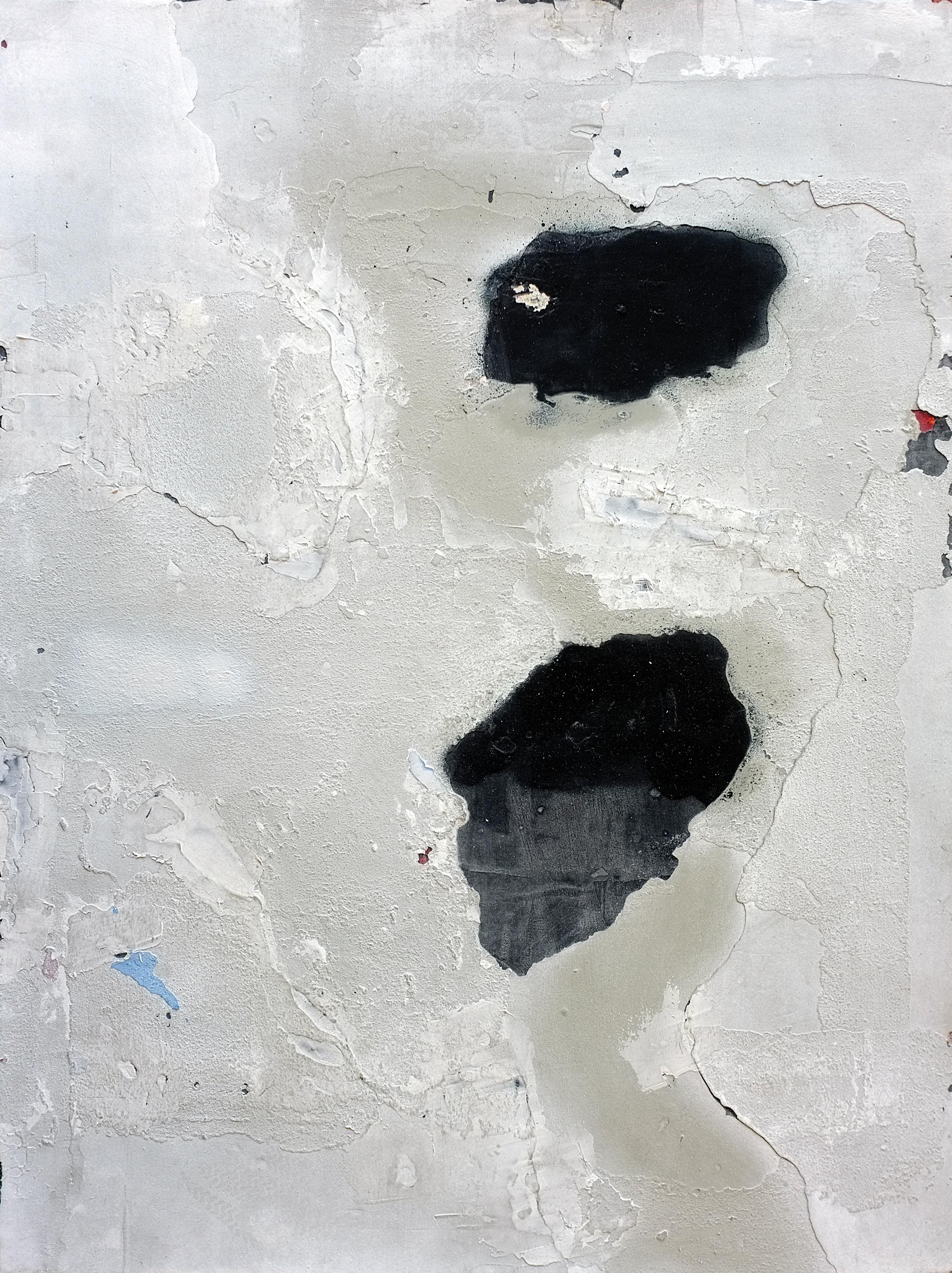 Antoine Puisais Abstract Painting - Gum, Contemporary Minimalist Abstract Mixed Media Gray White Black Collage Art