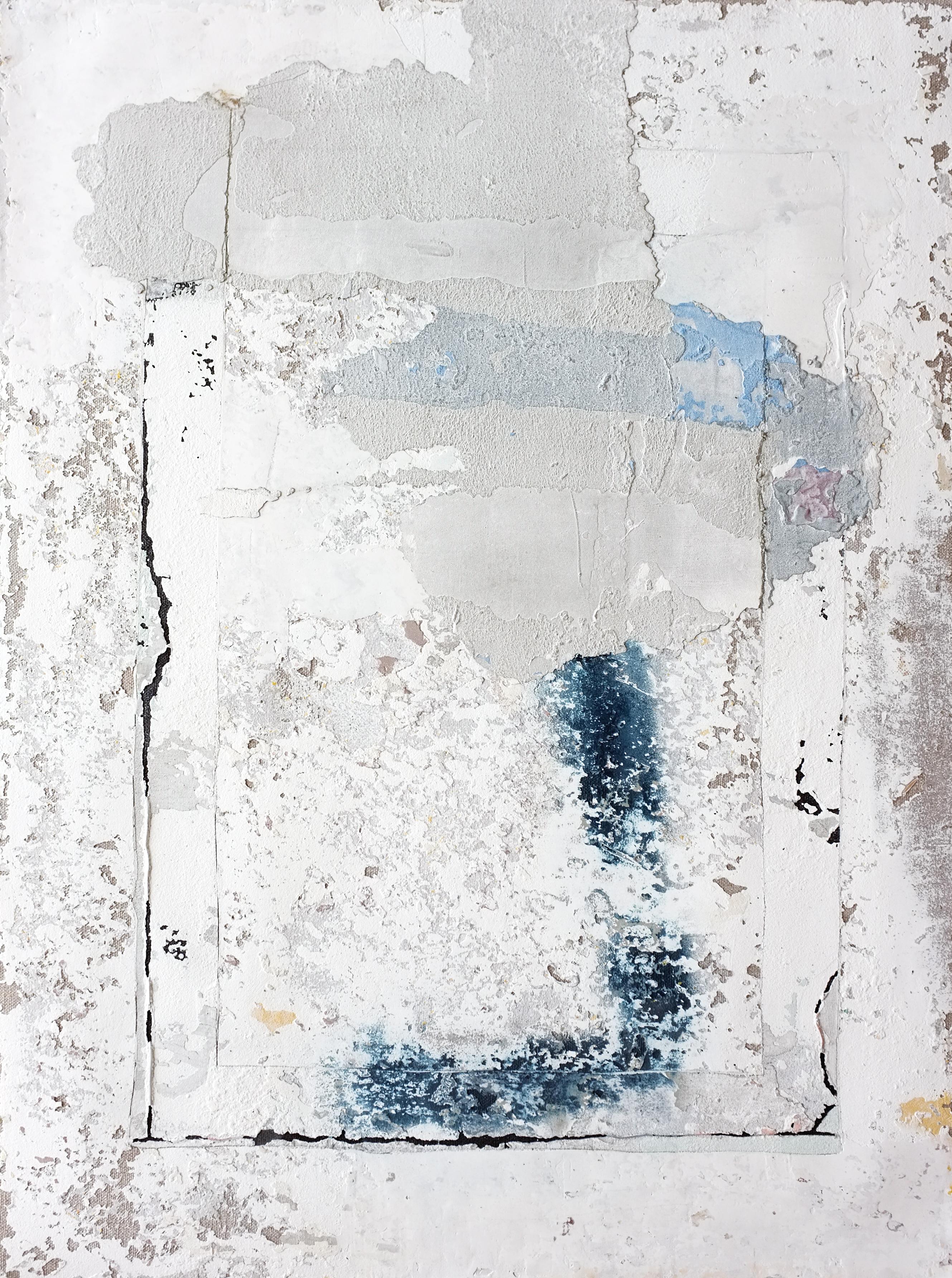 Gums II, Contemporary Abstract Mixed Media Minimalist Grey Blue Collage Canvas - Mixed Media Art by Antoine Puisais