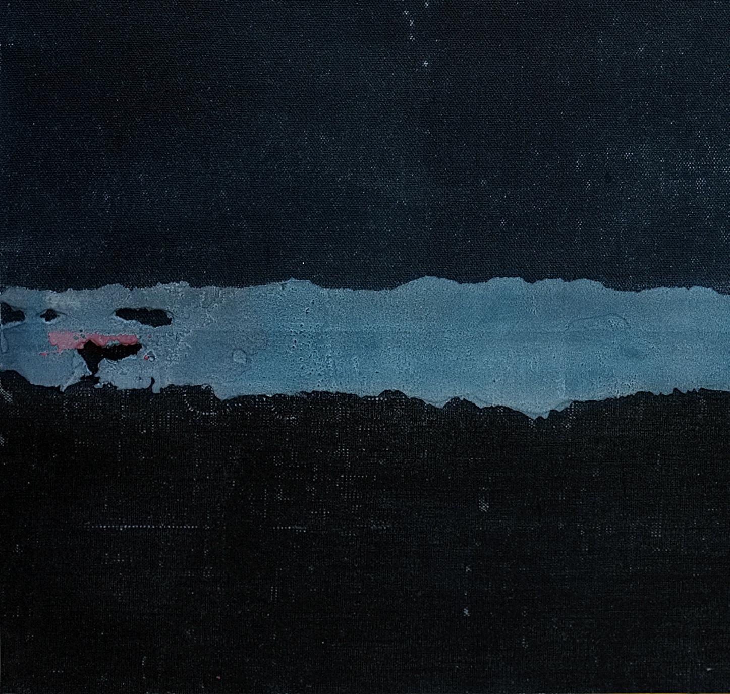 Night at Uwajima, Contemporary Minimalist Abstract Mixed Media Blue Dark Collage - Painting by Antoine Puisais
