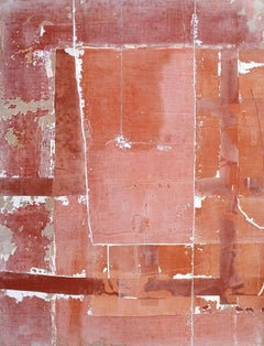 People at Borders, Contemporary Minimalist Abstract Mixed Media Orange Collage