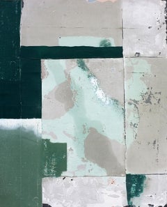 Swamp, Contemporary Abstract Mixed Media Green Collage Canvas Geometric Pattern