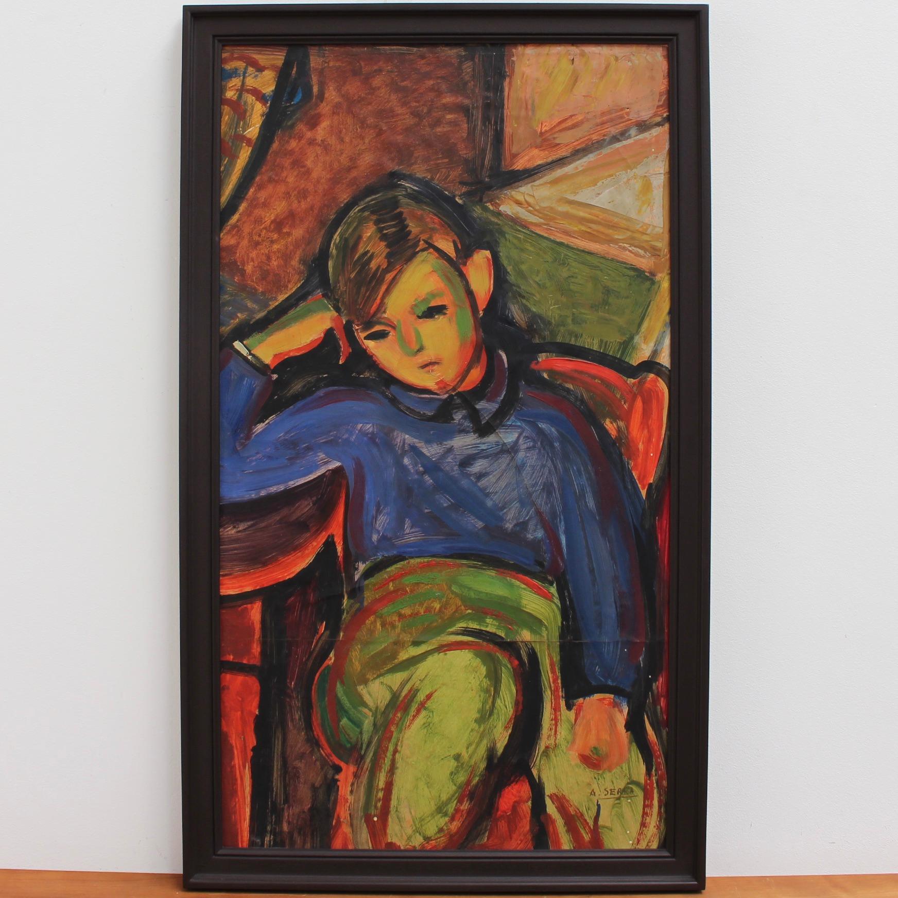 Portrait of a Boy - Painting by Antoine Serra
